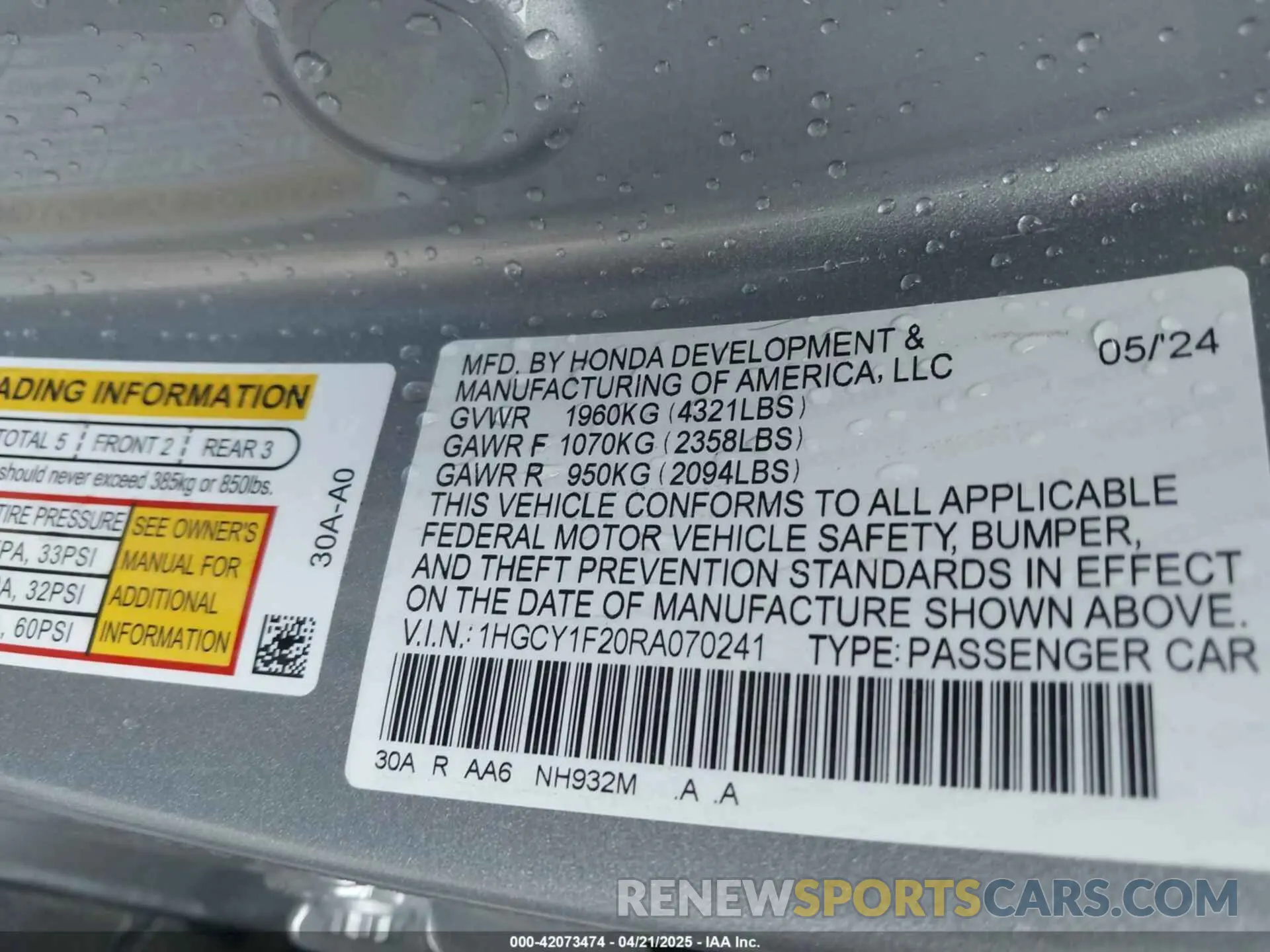 9 Photograph of a damaged car 1HGCY1F20RA070241 HONDA ACCORD 2024