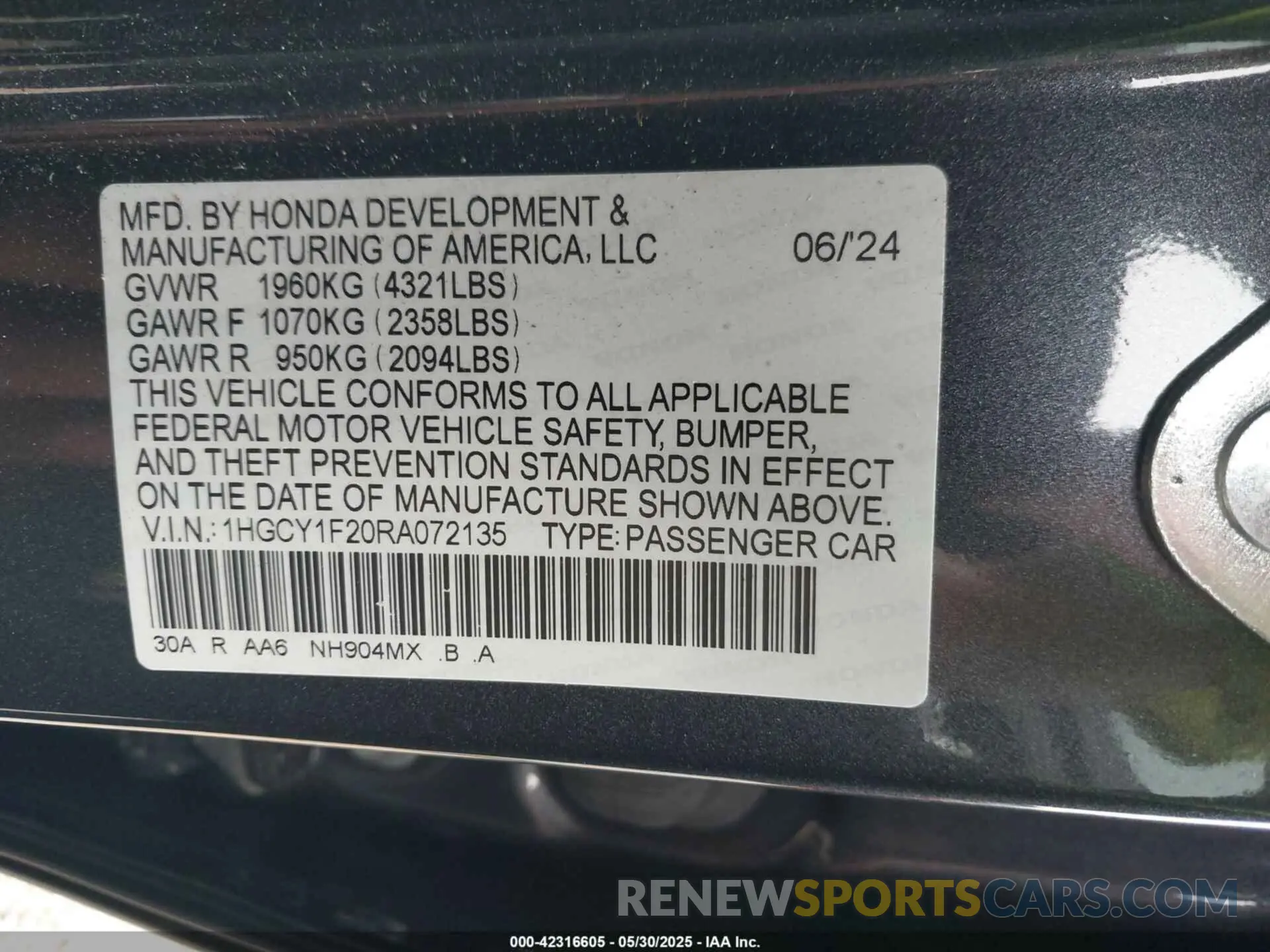 9 Photograph of a damaged car 1HGCY1F20RA072135 HONDA ACCORD 2024