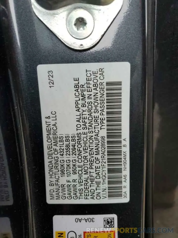 13 Photograph of a damaged car 1HGCY1F21RA028998 HONDA ACCORD 2024