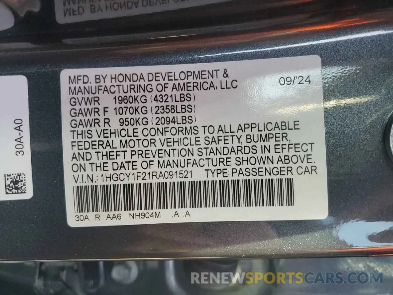 12 Photograph of a damaged car 1HGCY1F21RA091521 HONDA ACCORD 2024