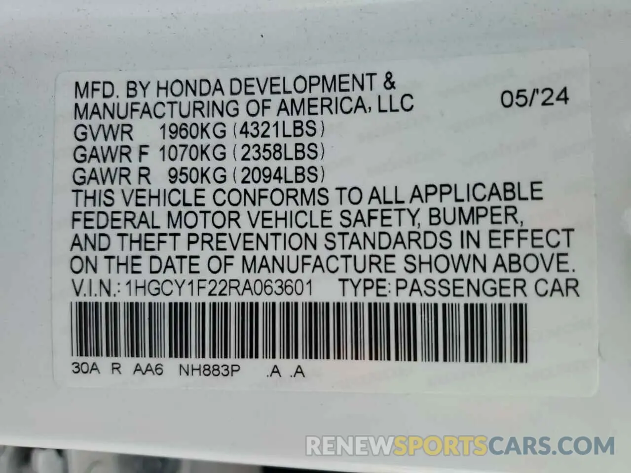 13 Photograph of a damaged car 1HGCY1F22RA063601 HONDA ACCORD 2024