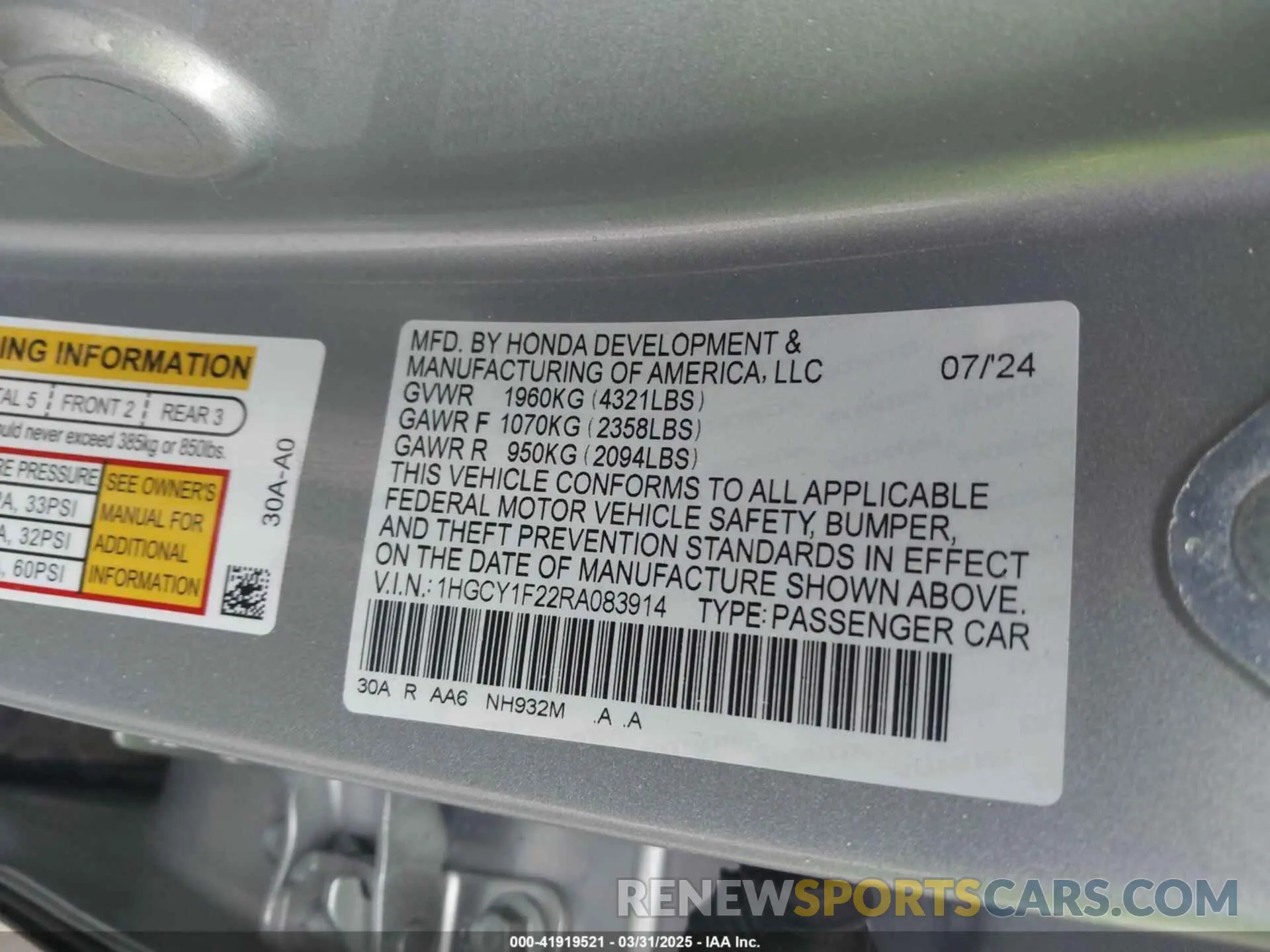 9 Photograph of a damaged car 1HGCY1F22RA083914 HONDA ACCORD 2024