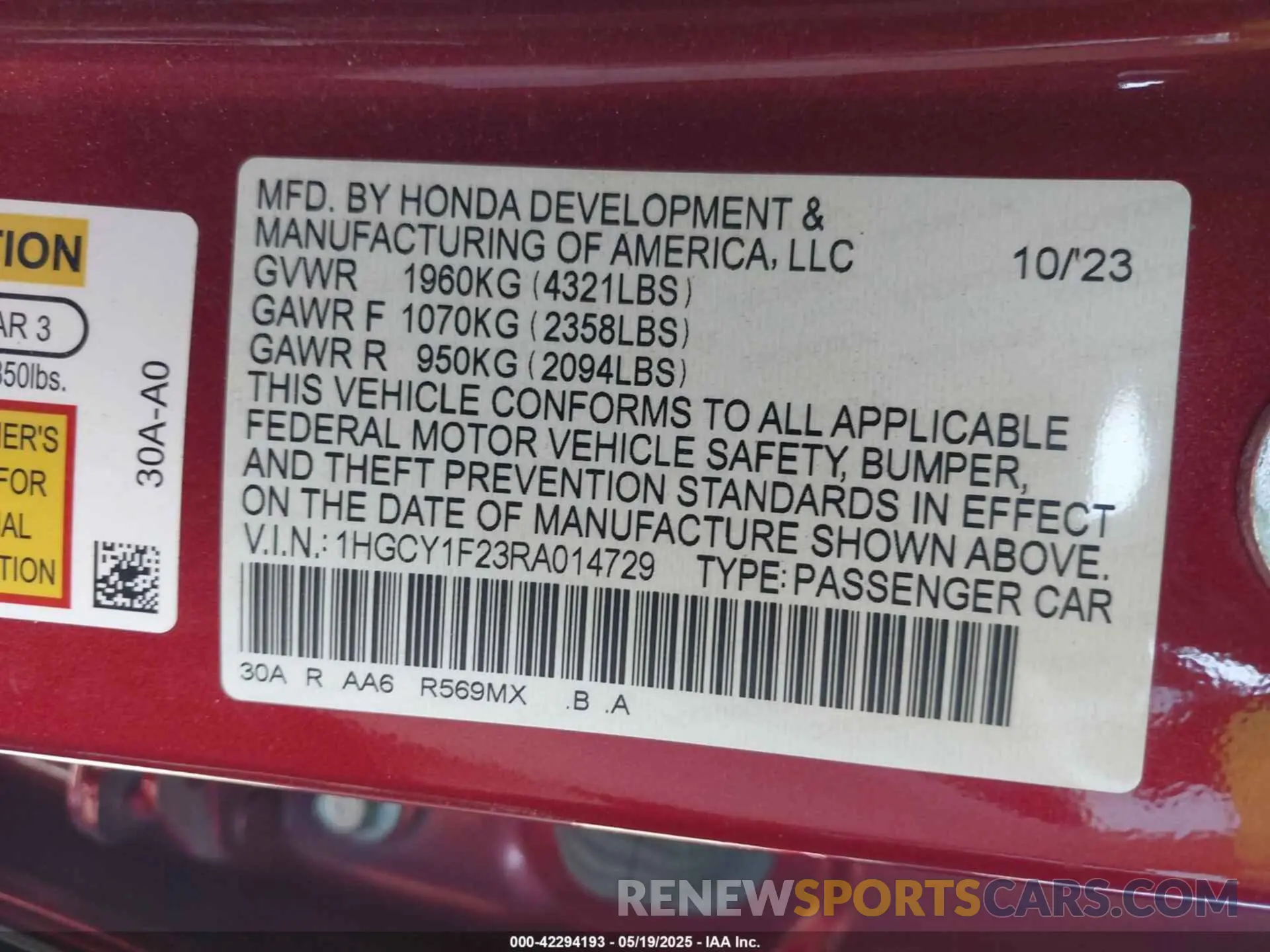 9 Photograph of a damaged car 1HGCY1F23RA014729 HONDA ACCORD 2024