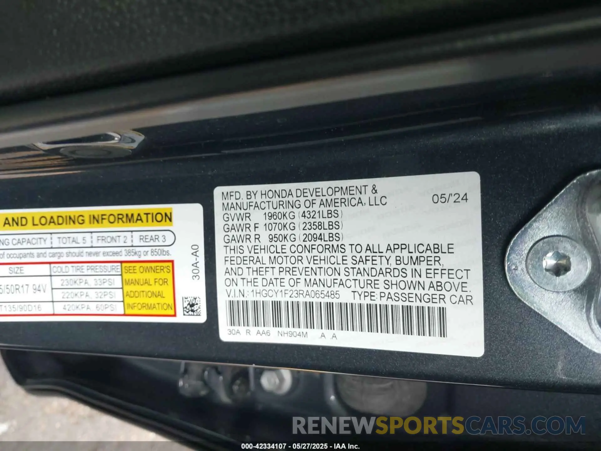 9 Photograph of a damaged car 1HGCY1F23RA065485 HONDA ACCORD 2024