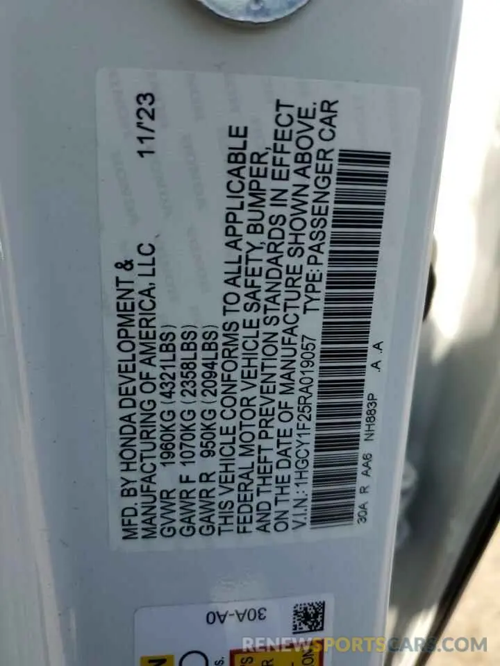 12 Photograph of a damaged car 1HGCY1F25RA019057 HONDA ACCORD 2024