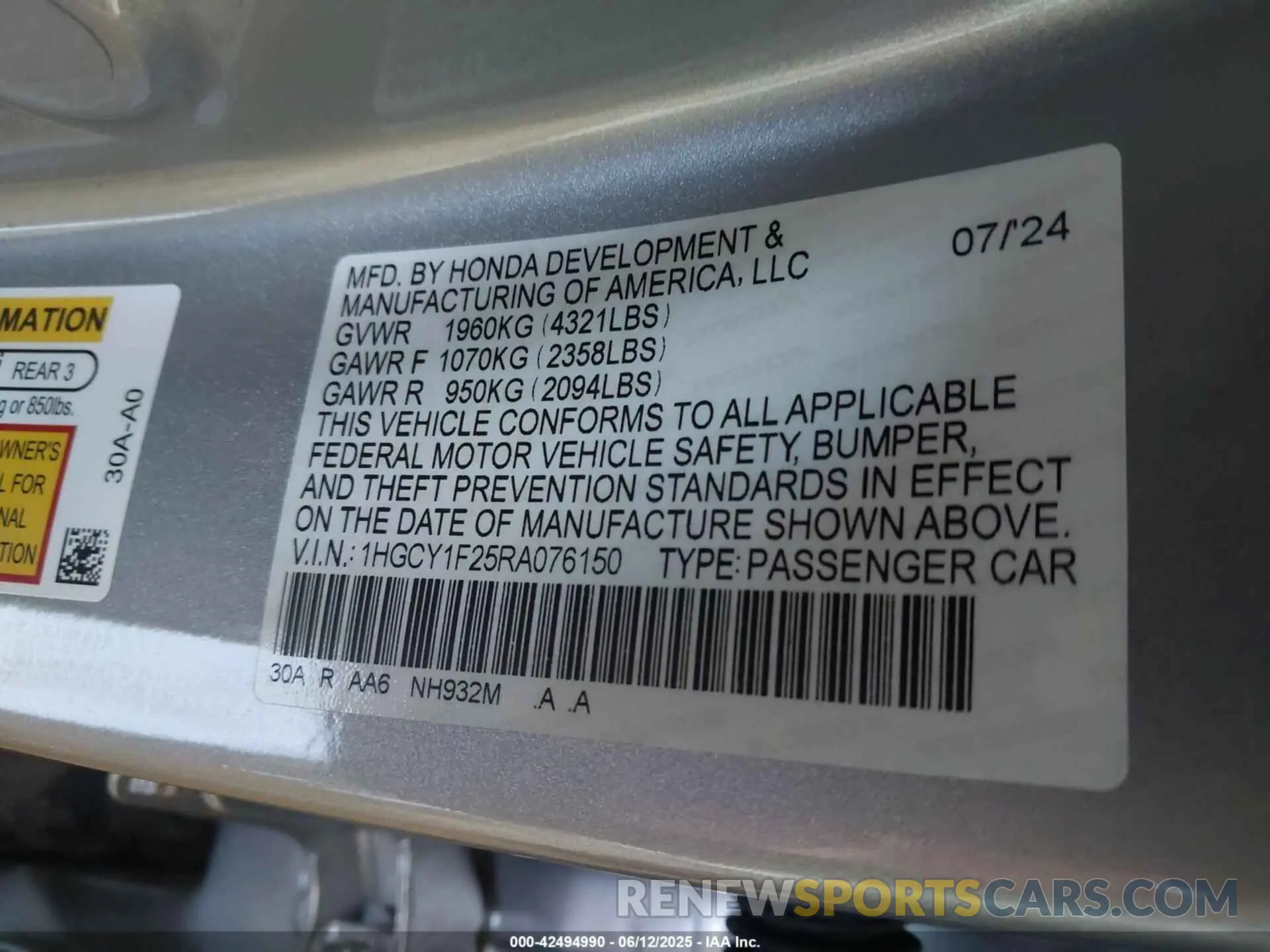 9 Photograph of a damaged car 1HGCY1F25RA076150 HONDA ACCORD 2024