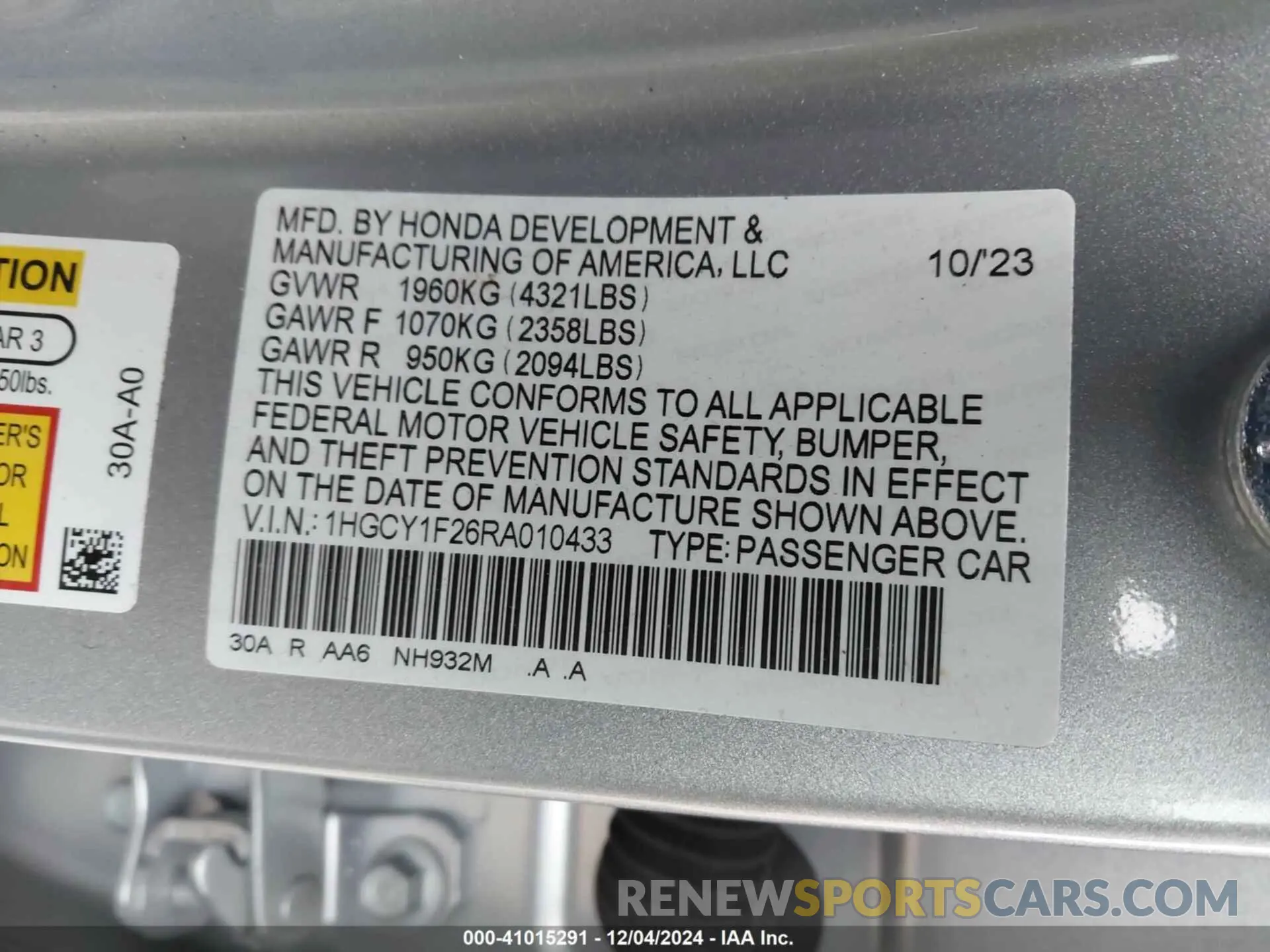 9 Photograph of a damaged car 1HGCY1F26RA010433 HONDA ACCORD 2024