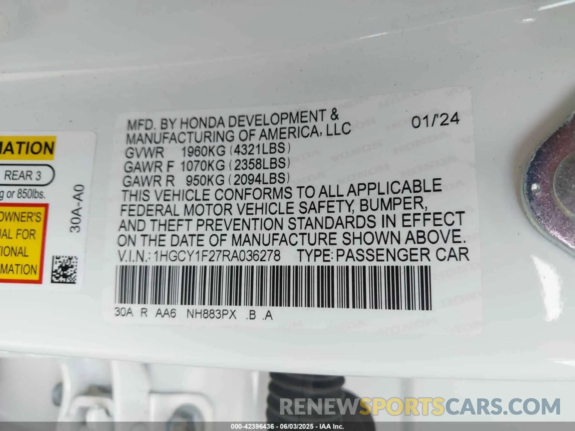 9 Photograph of a damaged car 1HGCY1F27RA036278 HONDA ACCORD 2024