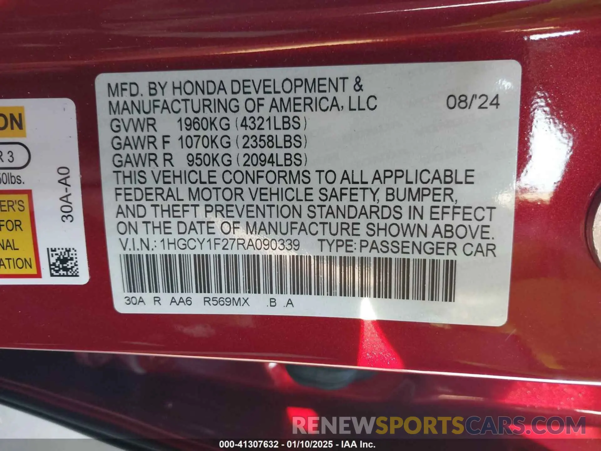 9 Photograph of a damaged car 1HGCY1F27RA090339 HONDA ACCORD 2024