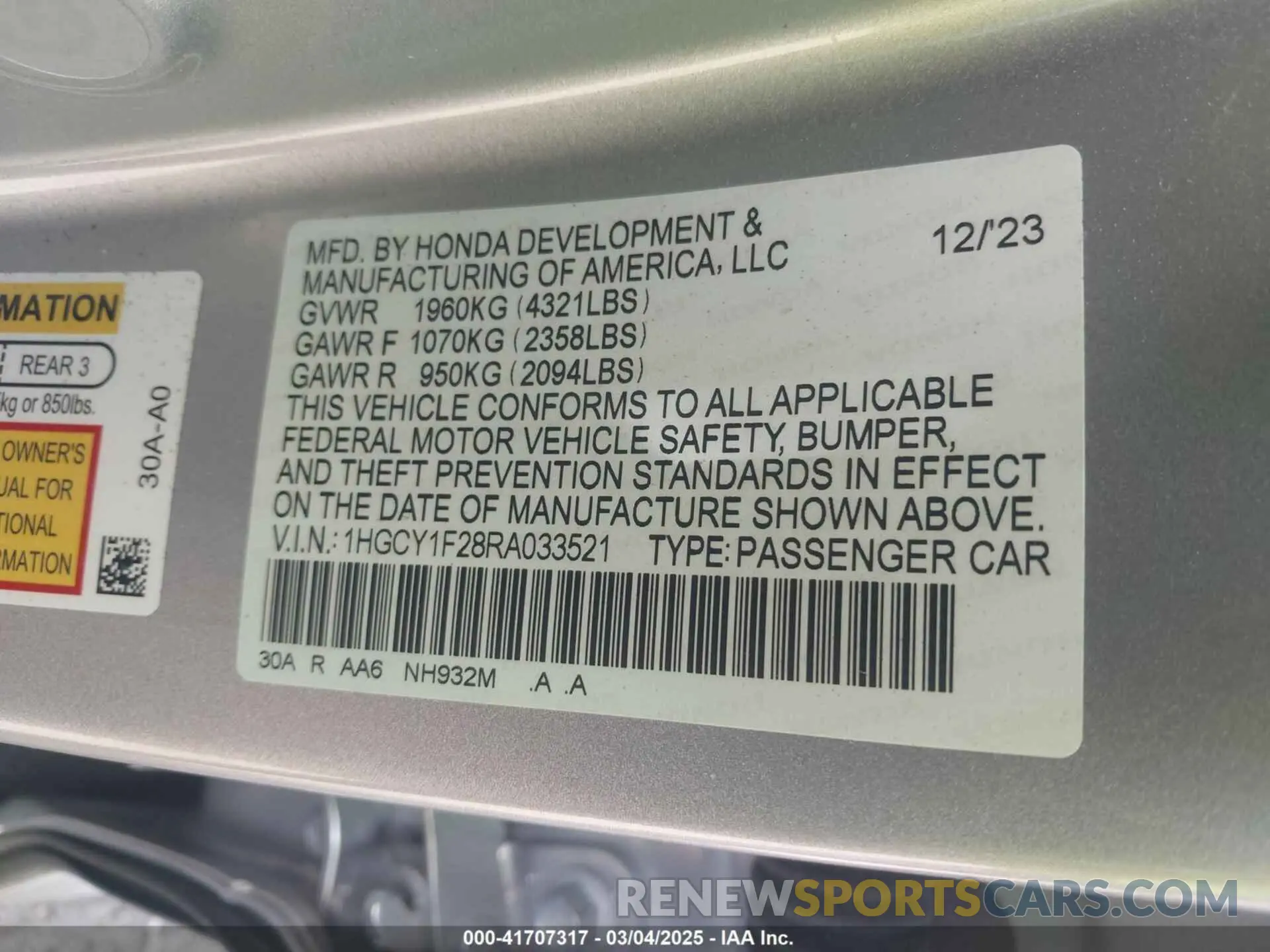 9 Photograph of a damaged car 1HGCY1F28RA033521 HONDA ACCORD 2024