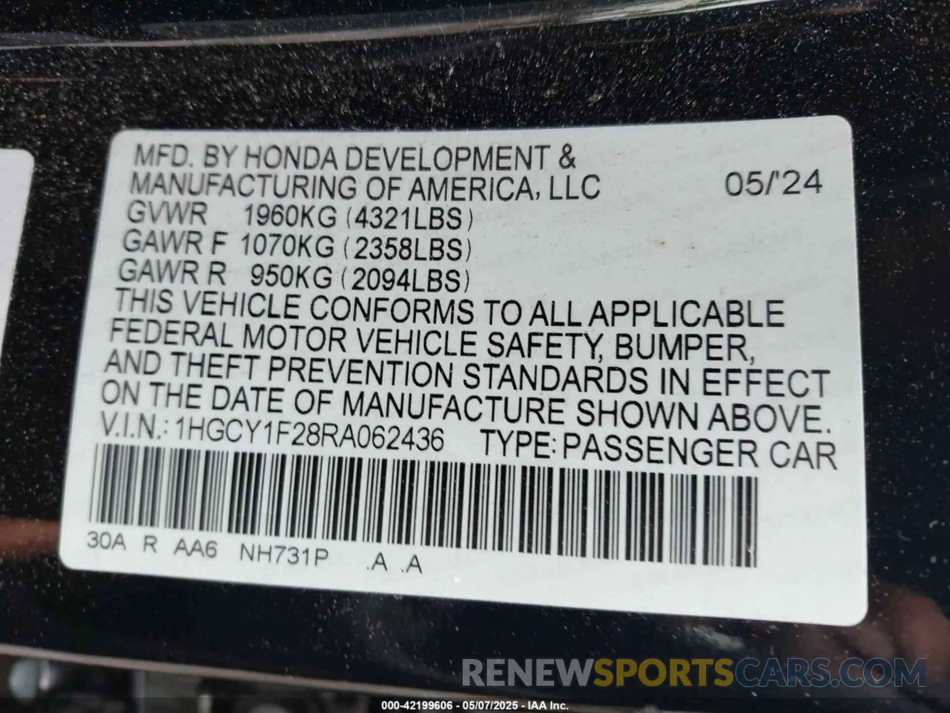 9 Photograph of a damaged car 1HGCY1F28RA062436 HONDA ACCORD 2024