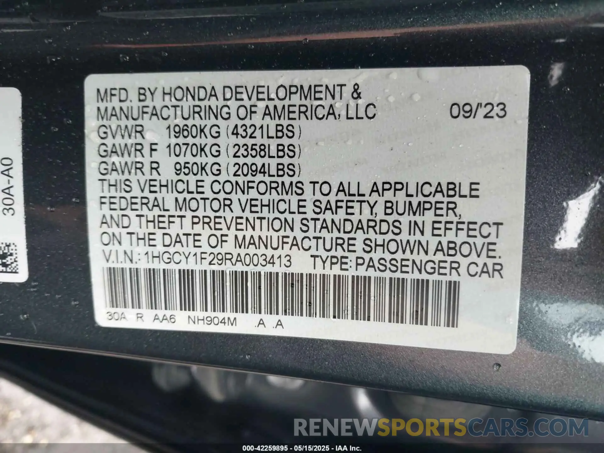 9 Photograph of a damaged car 1HGCY1F29RA003413 HONDA ACCORD 2024
