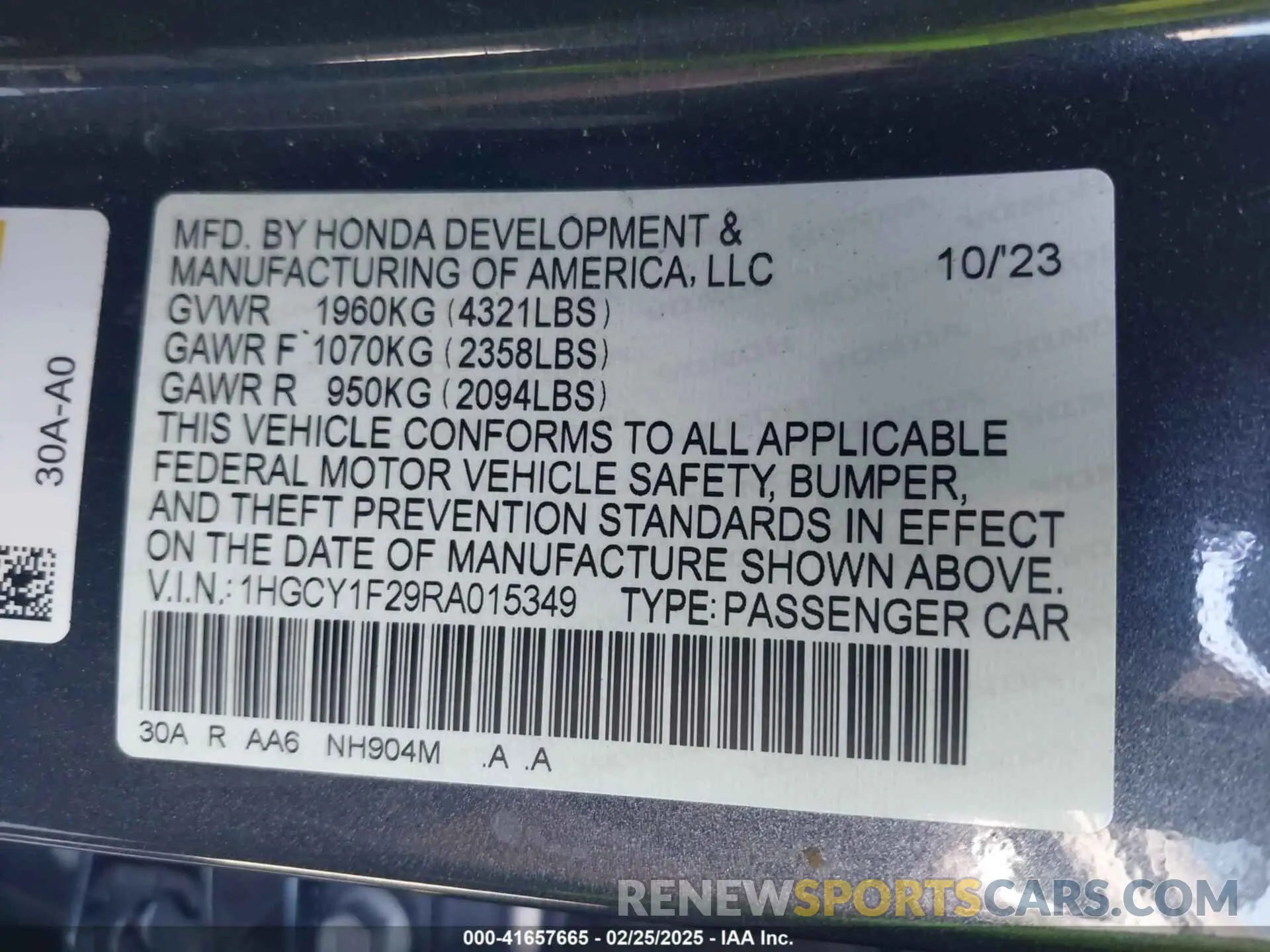 9 Photograph of a damaged car 1HGCY1F29RA015349 HONDA ACCORD 2024