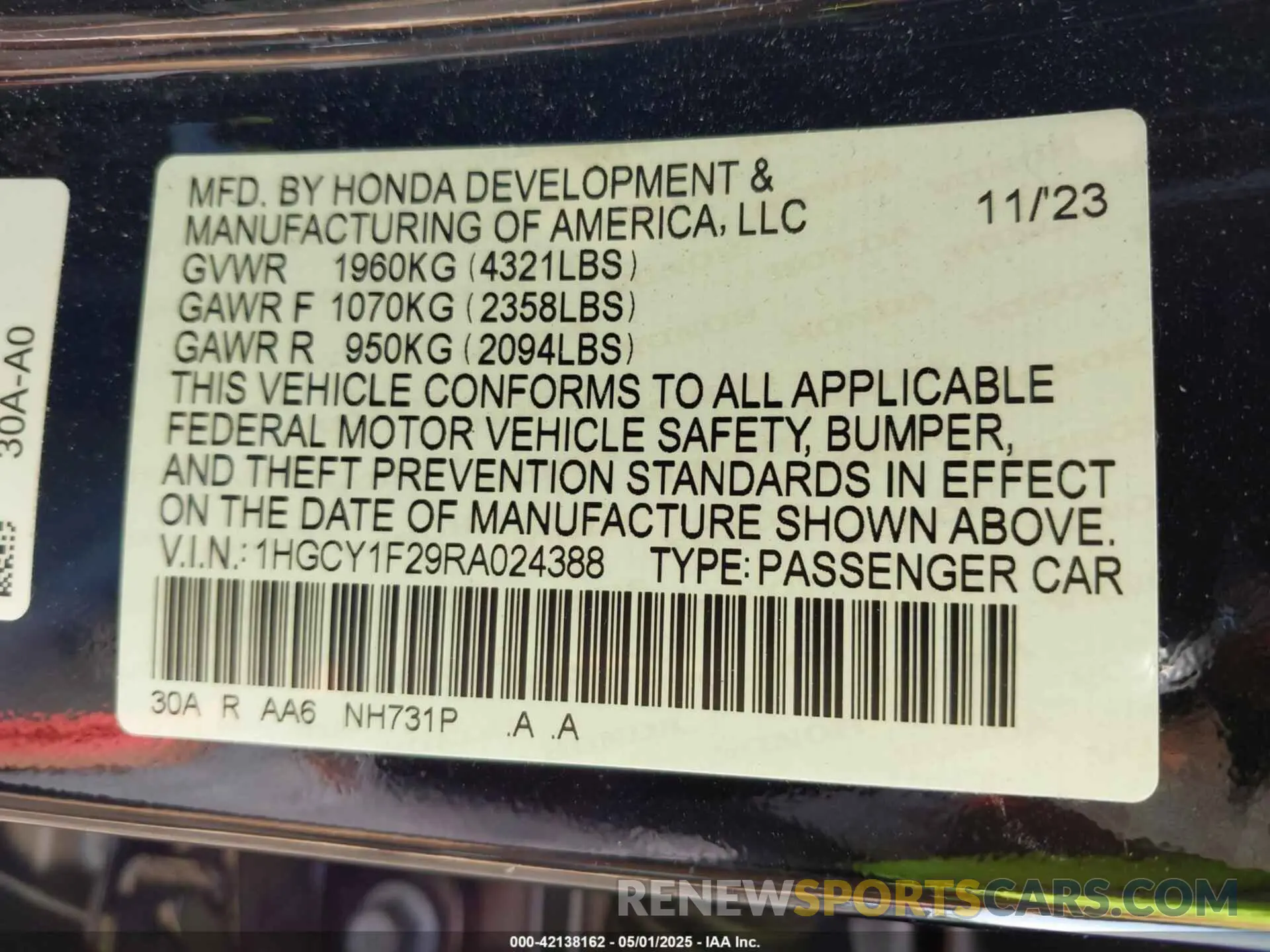 9 Photograph of a damaged car 1HGCY1F29RA024388 HONDA ACCORD 2024
