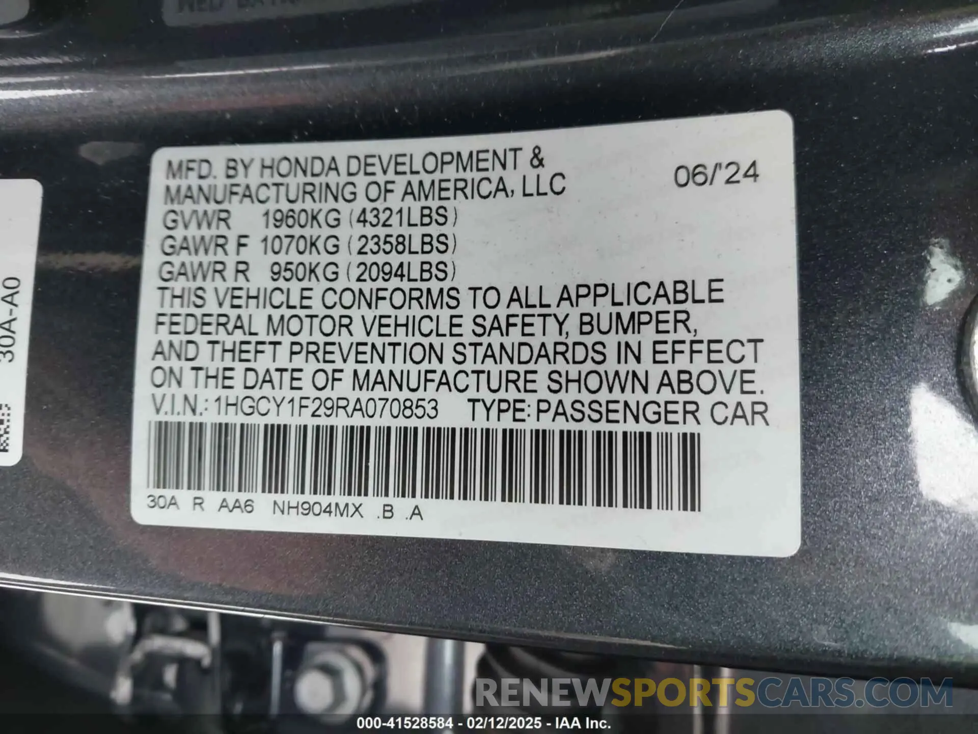 9 Photograph of a damaged car 1HGCY1F29RA070853 HONDA ACCORD 2024