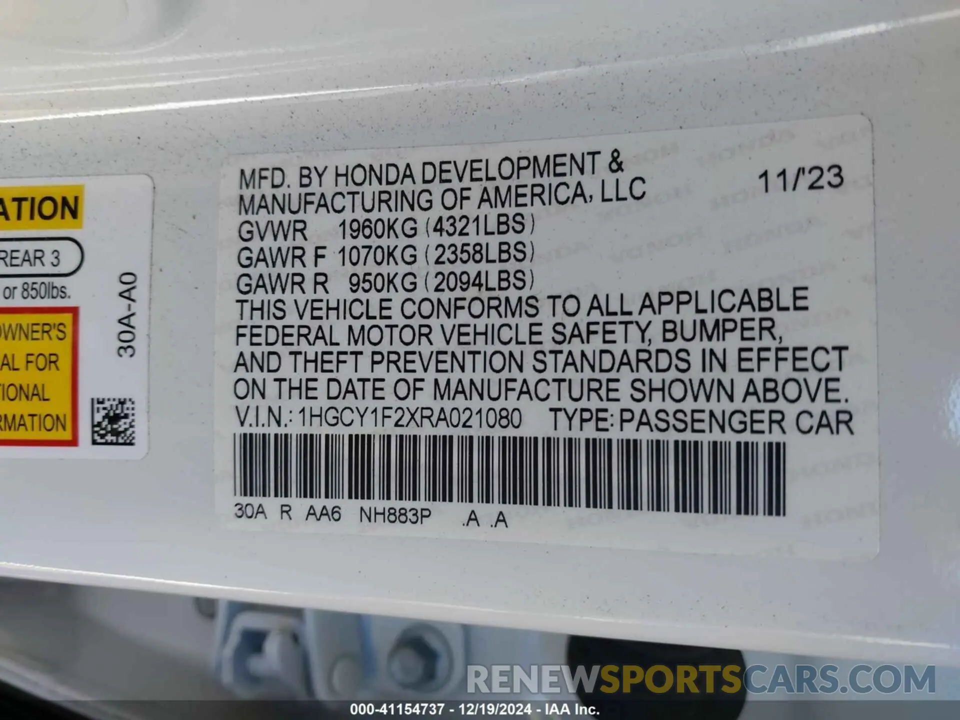 9 Photograph of a damaged car 1HGCY1F2XRA021080 HONDA ACCORD 2024
