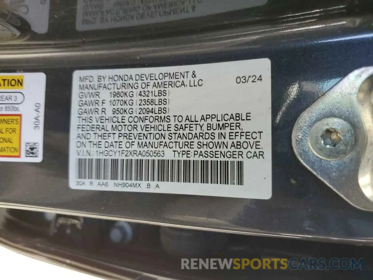 12 Photograph of a damaged car 1HGCY1F2XRA050563 HONDA ACCORD 2024