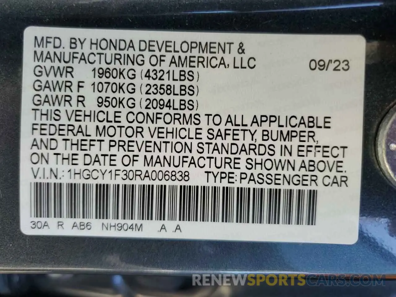 15 Photograph of a damaged car 1HGCY1F30RA006838 HONDA ACCORD 2024