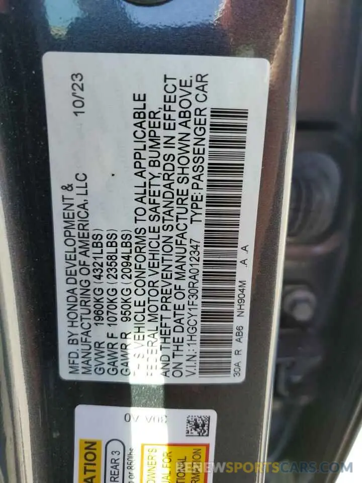 13 Photograph of a damaged car 1HGCY1F30RA012347 HONDA ACCORD 2024