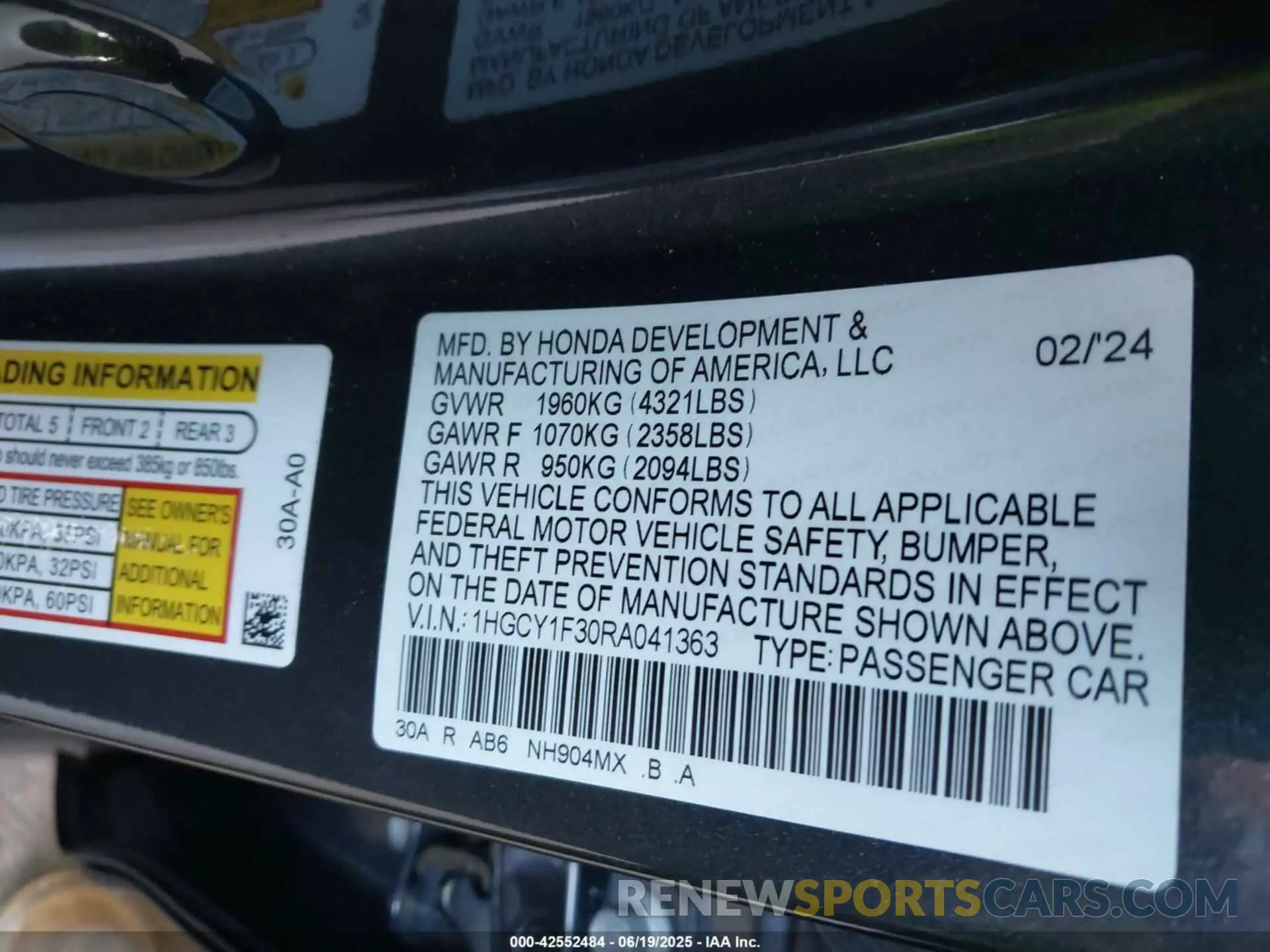9 Photograph of a damaged car 1HGCY1F30RA041363 HONDA ACCORD 2024