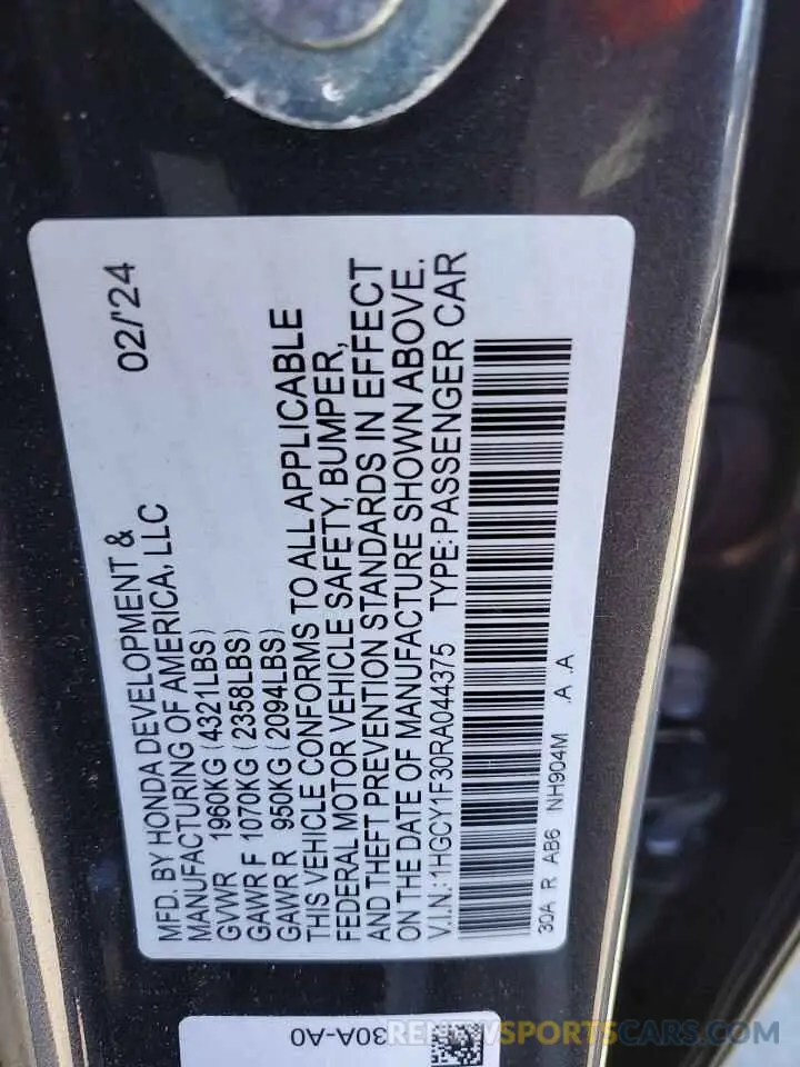 12 Photograph of a damaged car 1HGCY1F30RA044375 HONDA ACCORD 2024