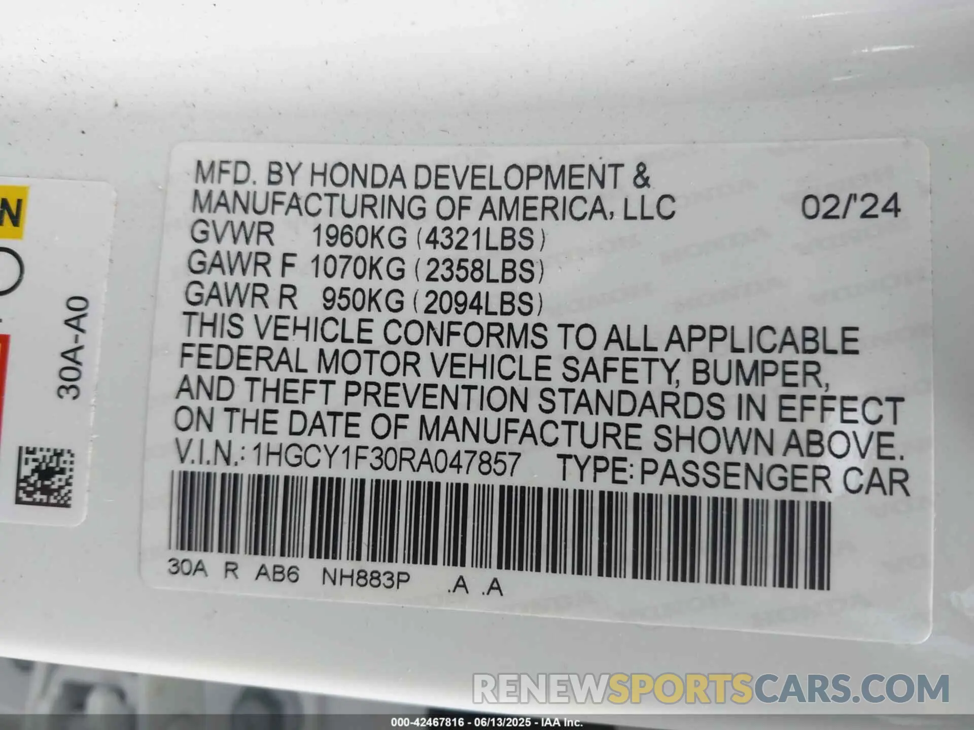 9 Photograph of a damaged car 1HGCY1F30RA047857 HONDA ACCORD 2024