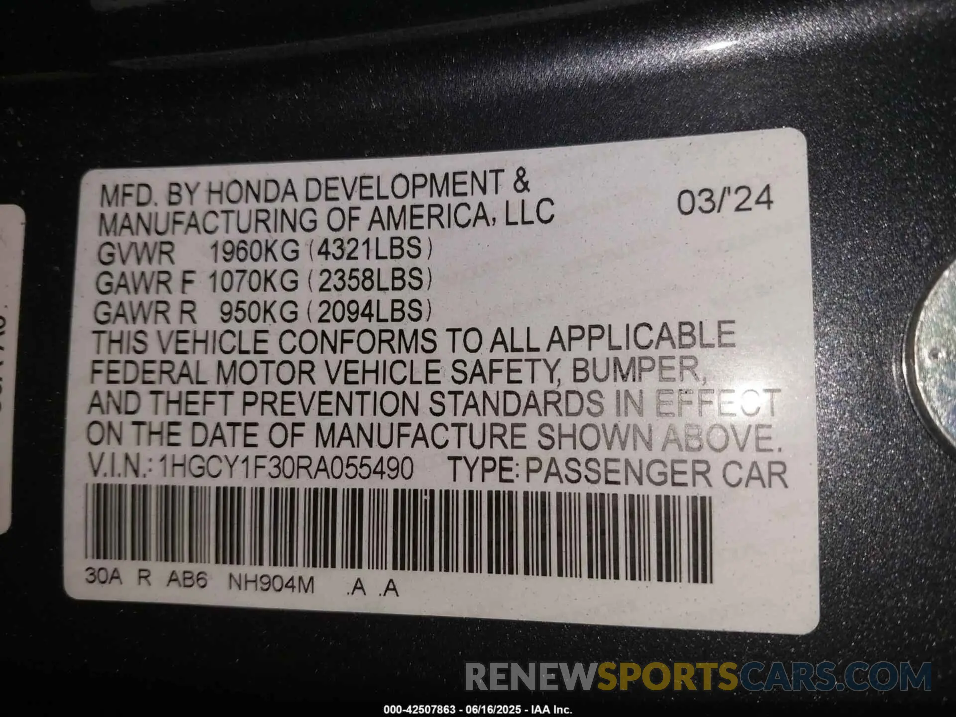 9 Photograph of a damaged car 1HGCY1F30RA055490 HONDA ACCORD 2024