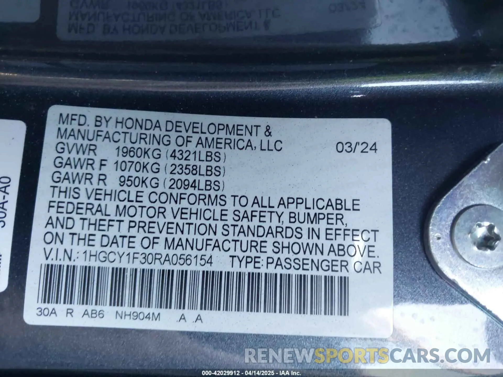 9 Photograph of a damaged car 1HGCY1F30RA056154 HONDA ACCORD 2024