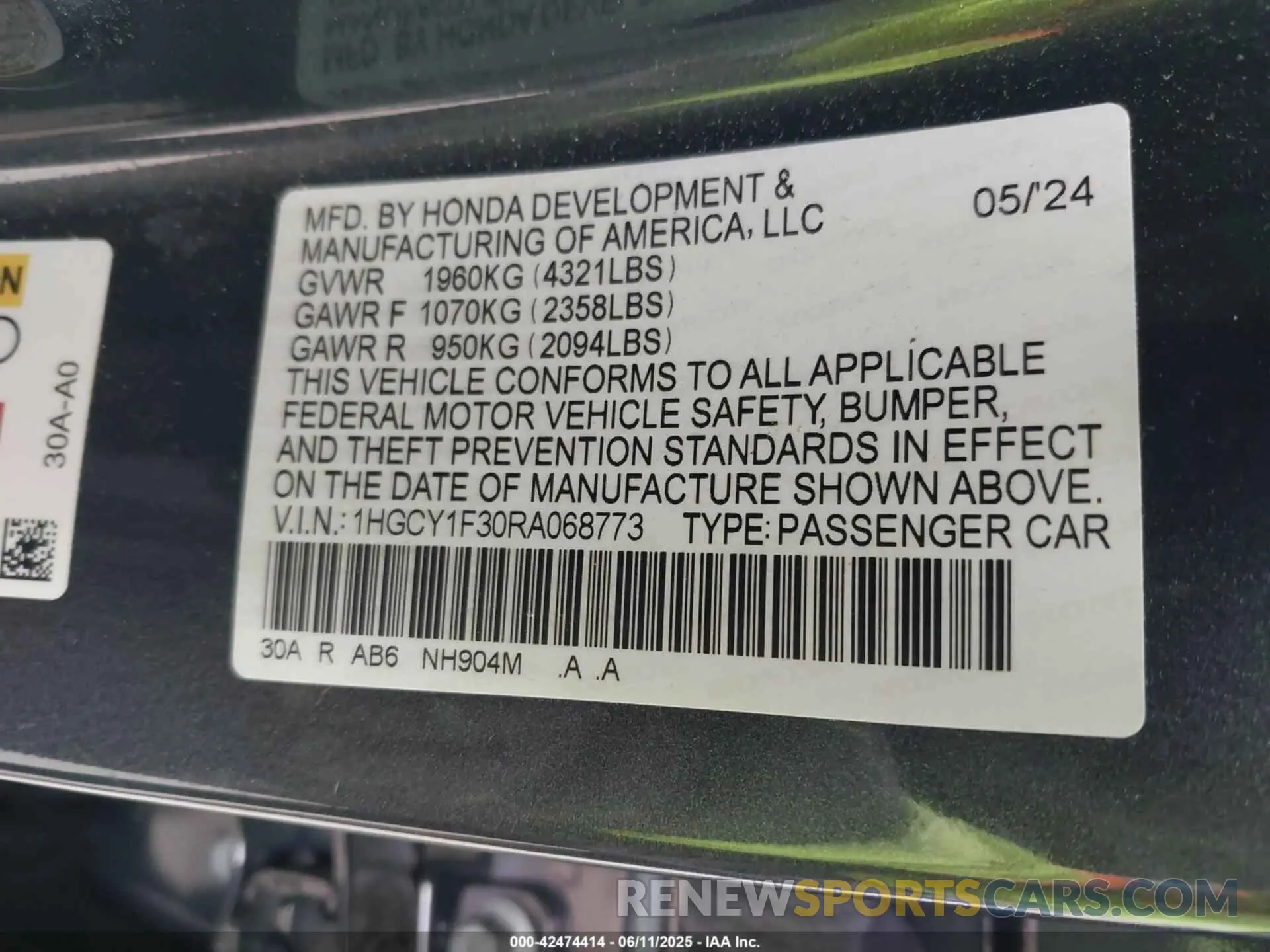 9 Photograph of a damaged car 1HGCY1F30RA068773 HONDA ACCORD 2024