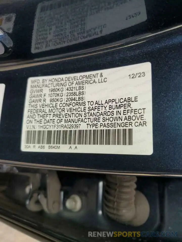 14 Photograph of a damaged car 1HGCY1F31RA029397 HONDA ACCORD 2024