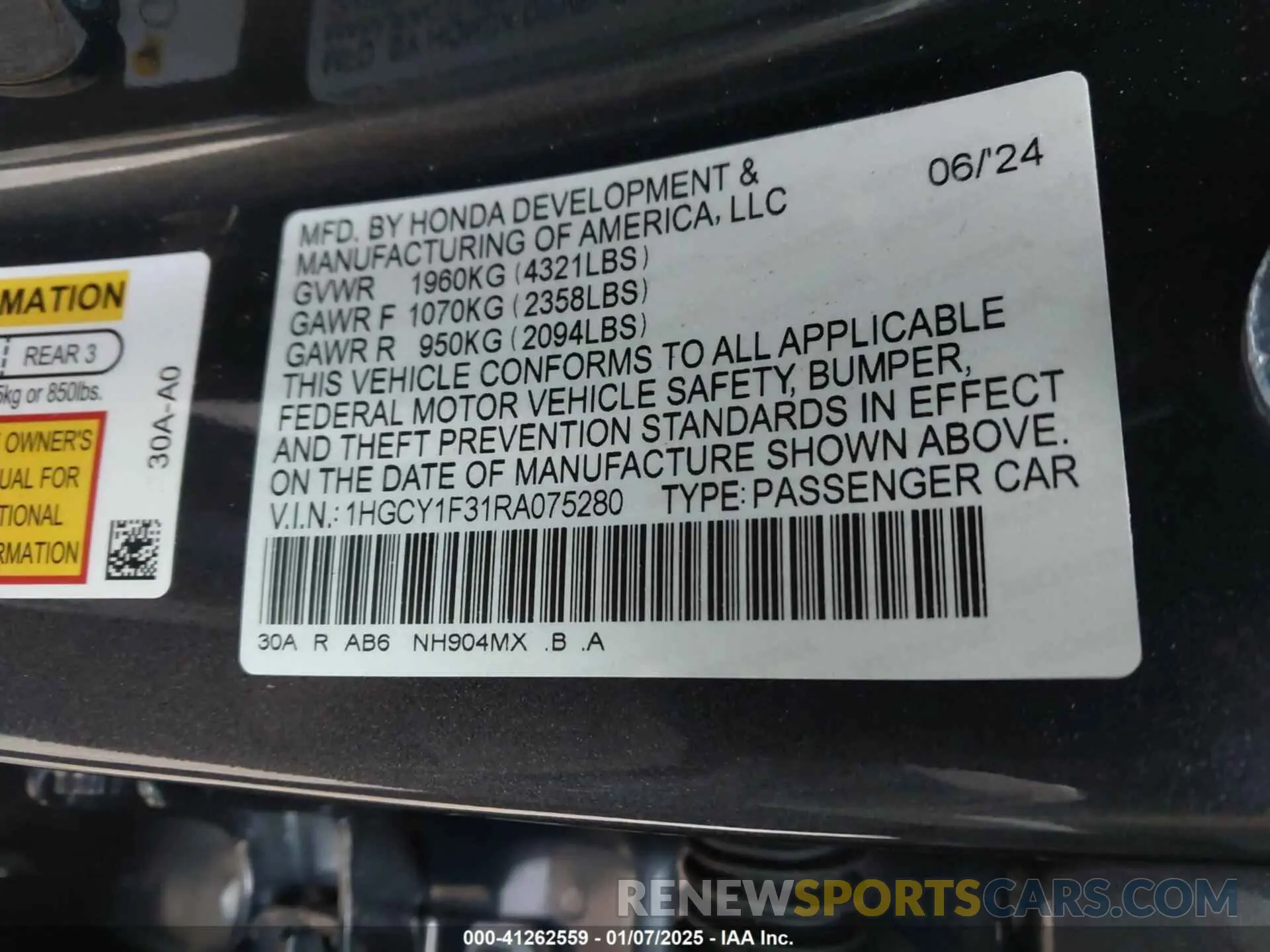 9 Photograph of a damaged car 1HGCY1F31RA075280 HONDA ACCORD 2024