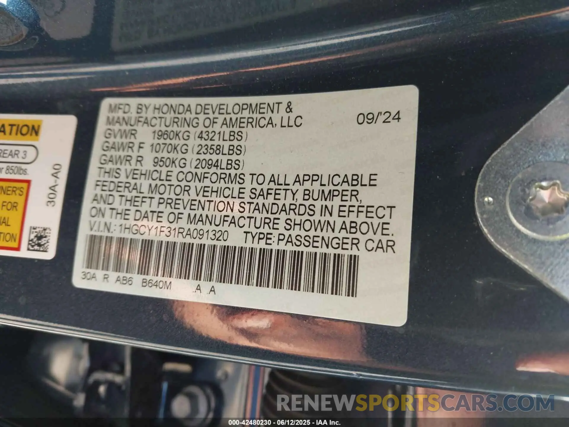 9 Photograph of a damaged car 1HGCY1F31RA091320 HONDA ACCORD 2024