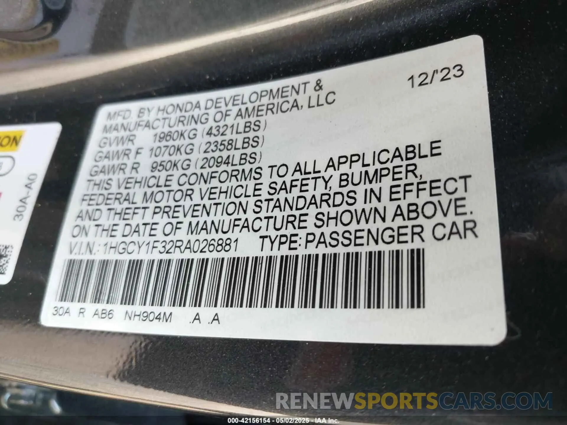 9 Photograph of a damaged car 1HGCY1F32RA026881 HONDA ACCORD 2024