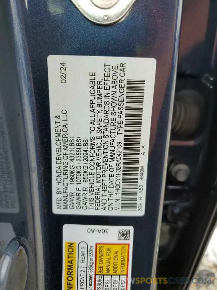 12 Photograph of a damaged car 1HGCY1F32RA042109 HONDA ACCORD 2024