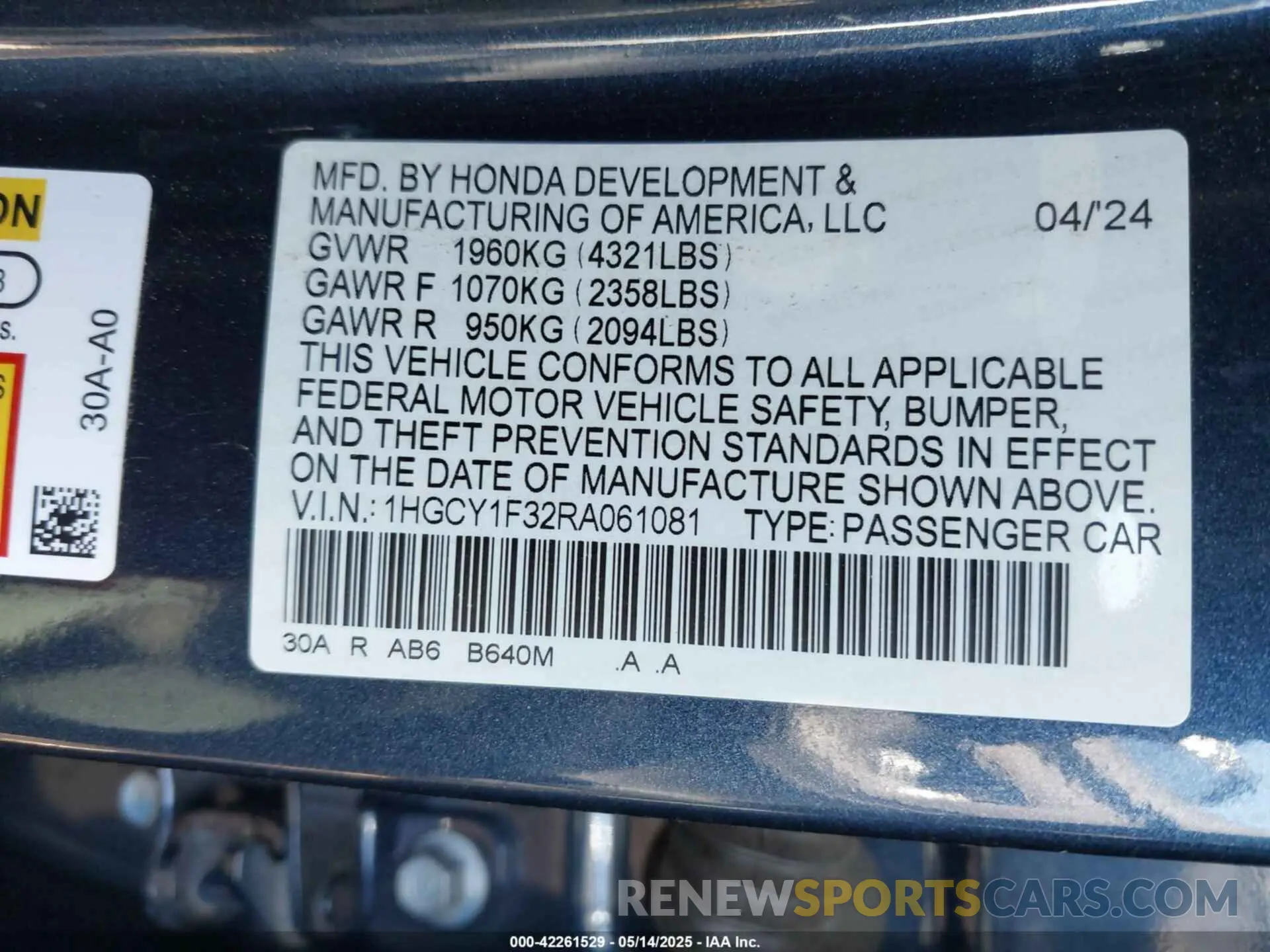 9 Photograph of a damaged car 1HGCY1F32RA061081 HONDA ACCORD 2024