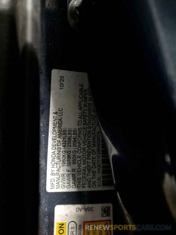 12 Photograph of a damaged car 1HGCY1F33RA009779 HONDA ACCORD 2024