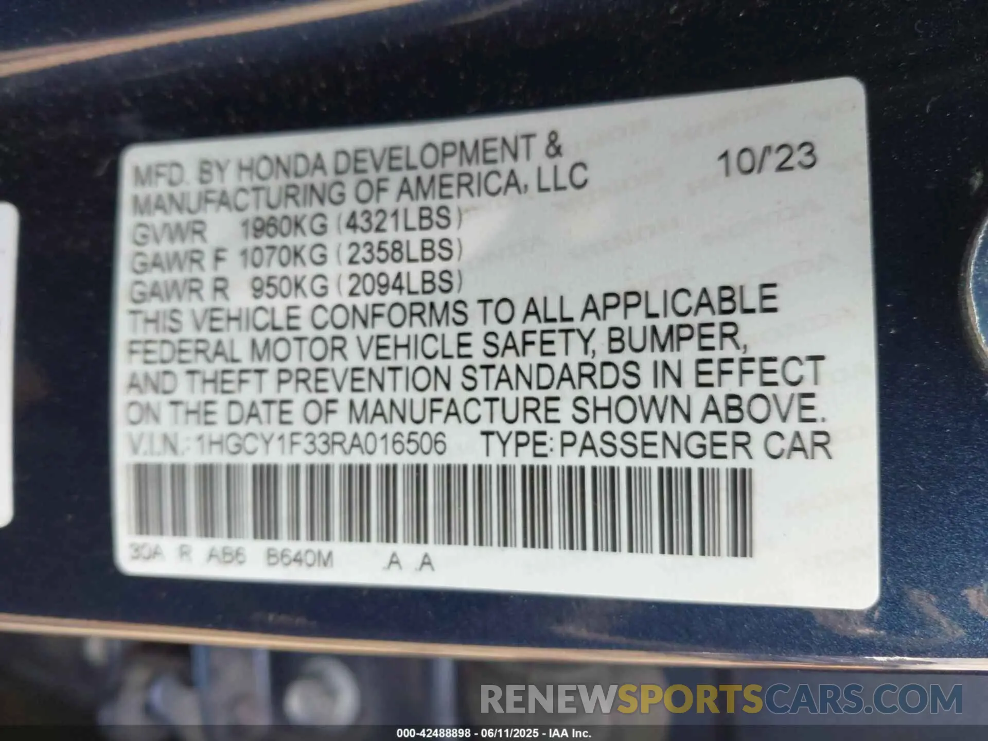 9 Photograph of a damaged car 1HGCY1F33RA016506 HONDA ACCORD 2024