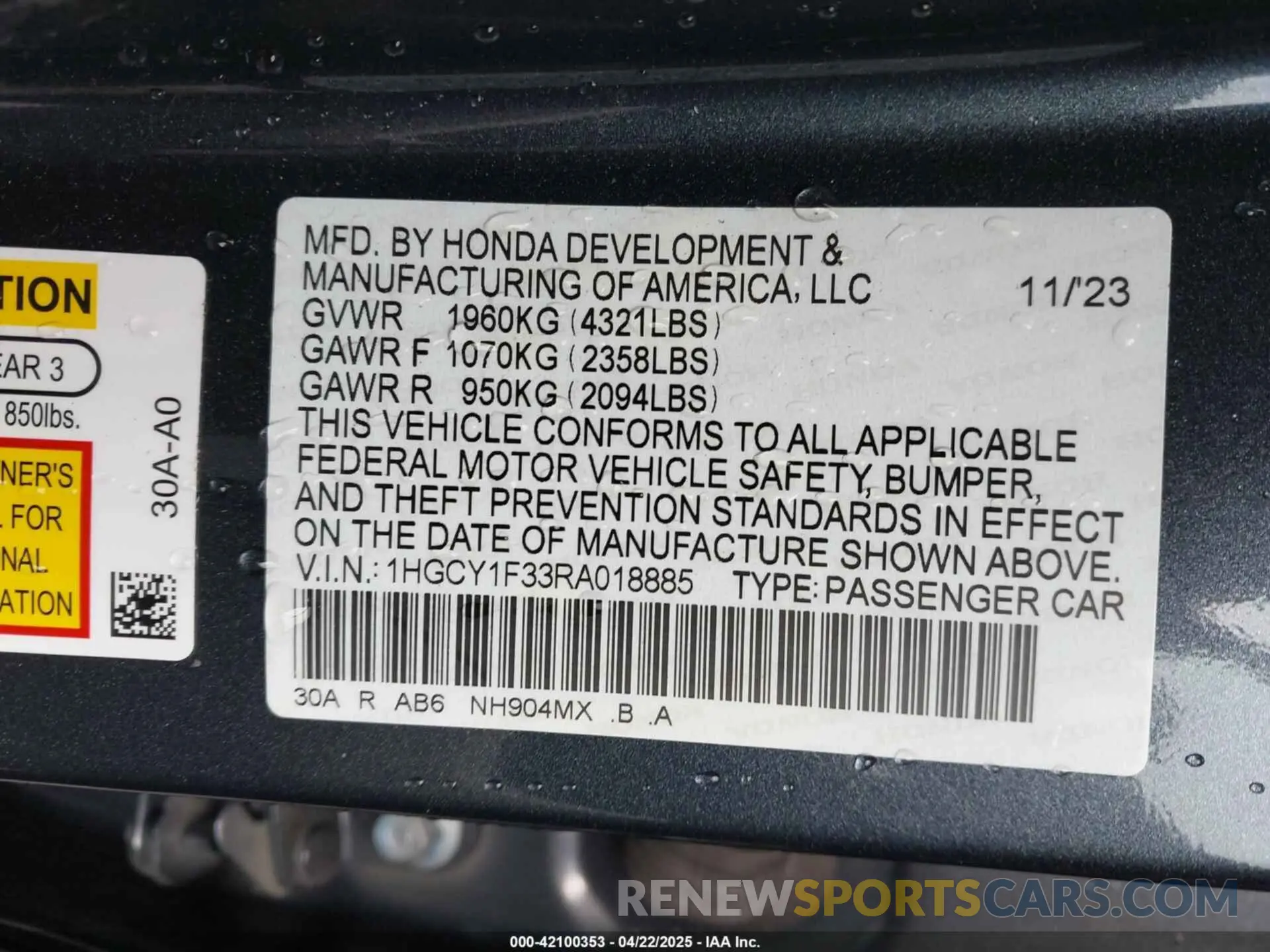 9 Photograph of a damaged car 1HGCY1F33RA018885 HONDA ACCORD 2024