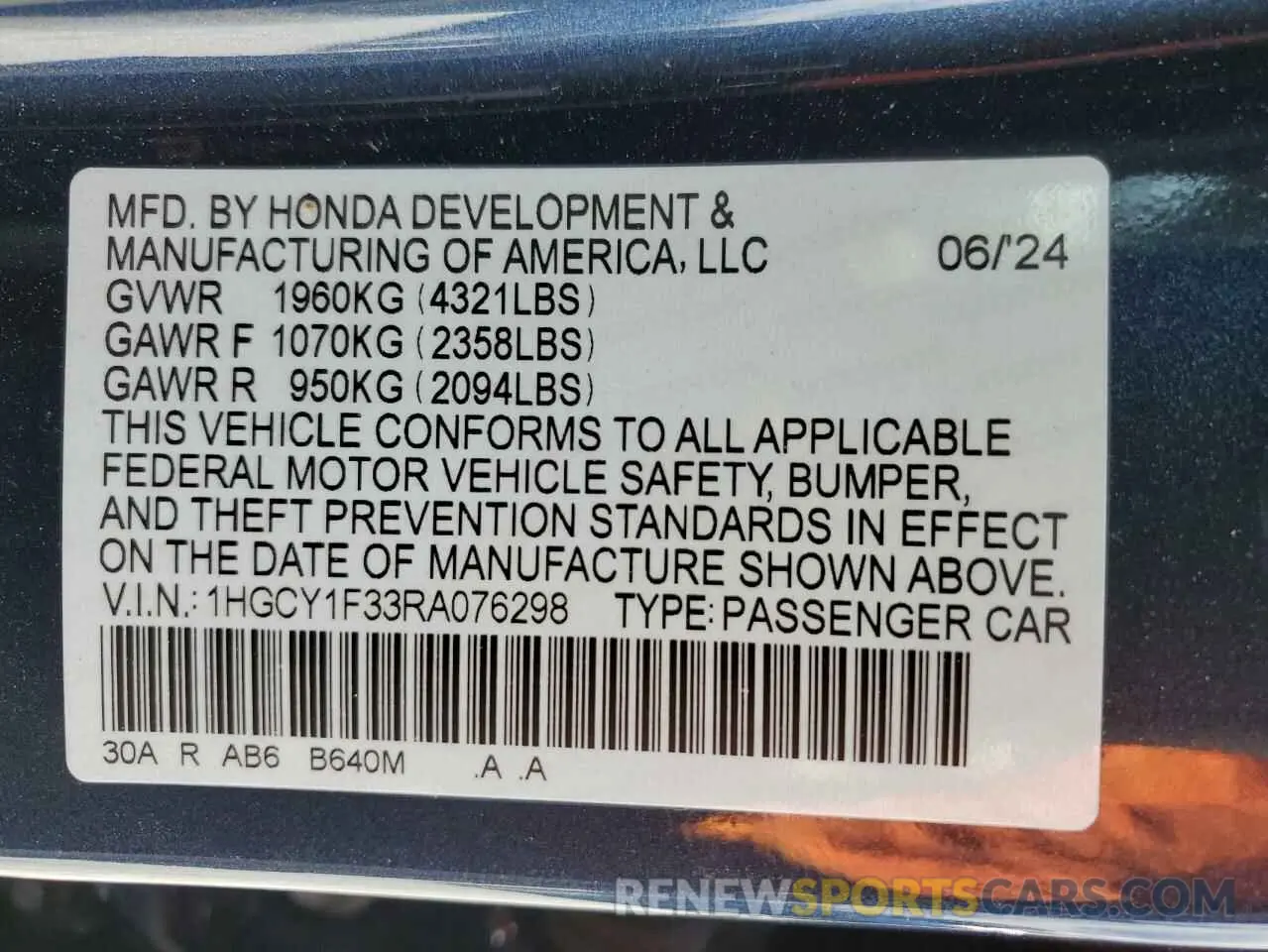 15 Photograph of a damaged car 1HGCY1F33RA076298 HONDA ACCORD 2024