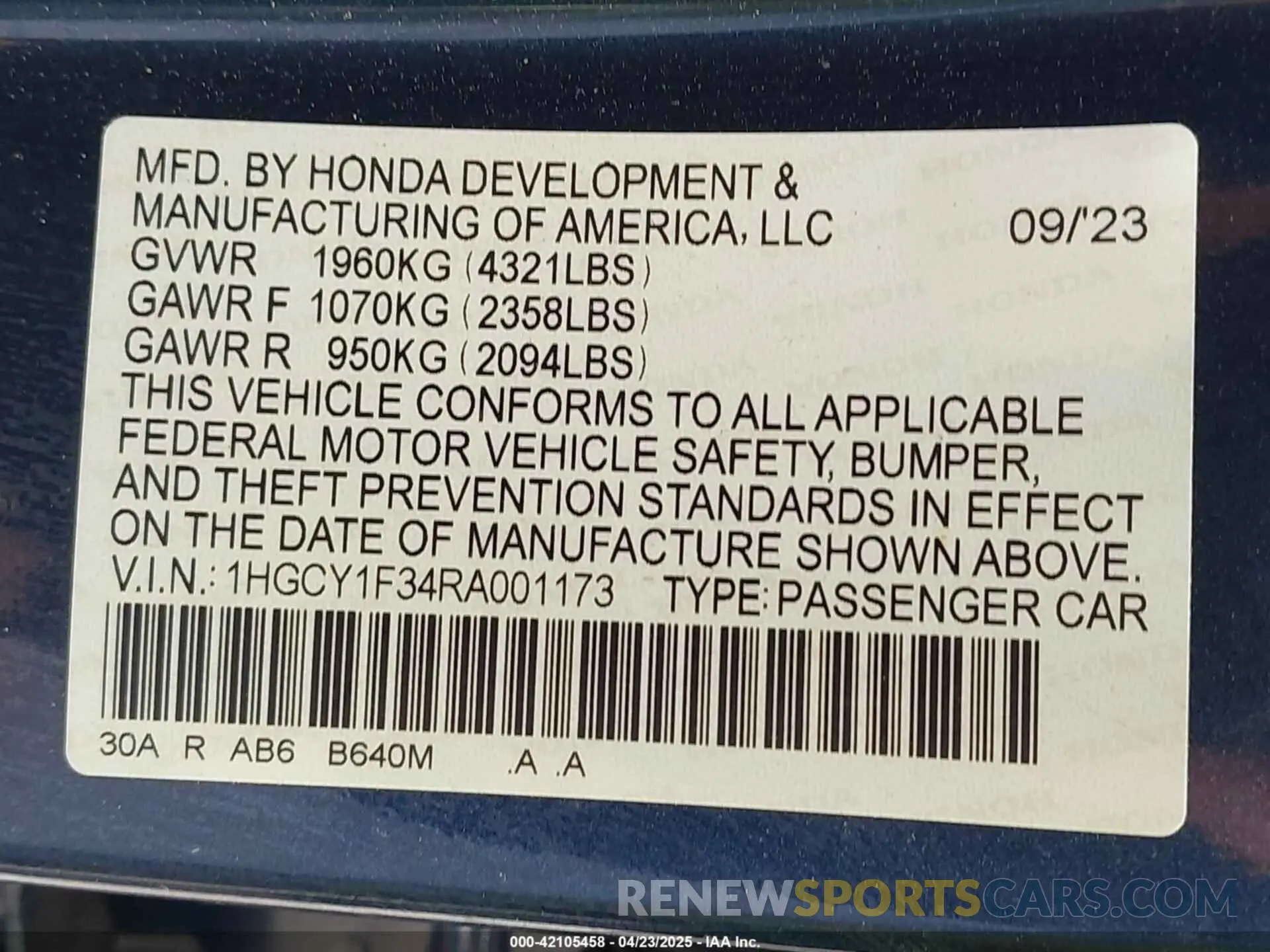 9 Photograph of a damaged car 1HGCY1F34RA001173 HONDA ACCORD 2024