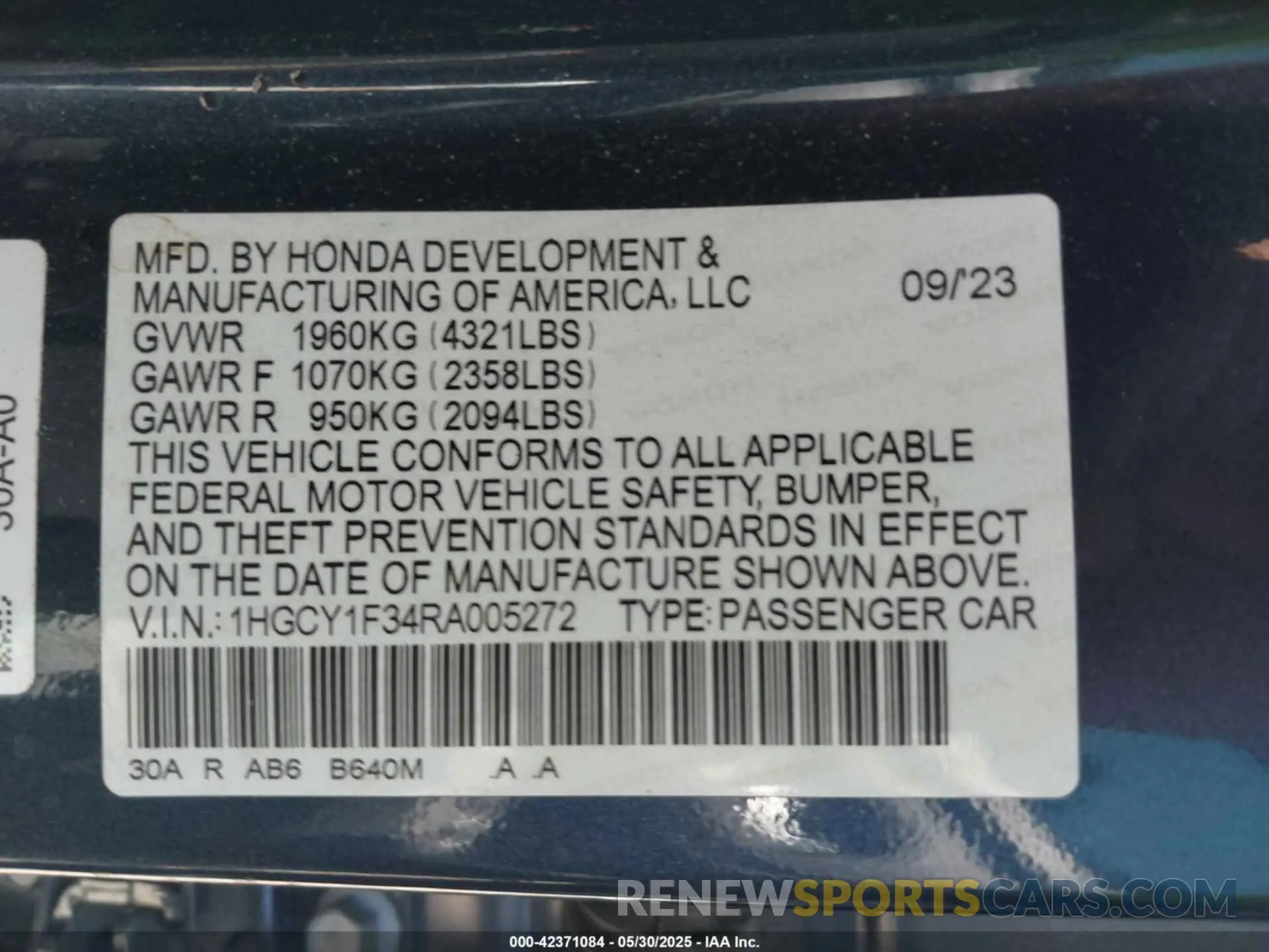 9 Photograph of a damaged car 1HGCY1F34RA005272 HONDA ACCORD 2024