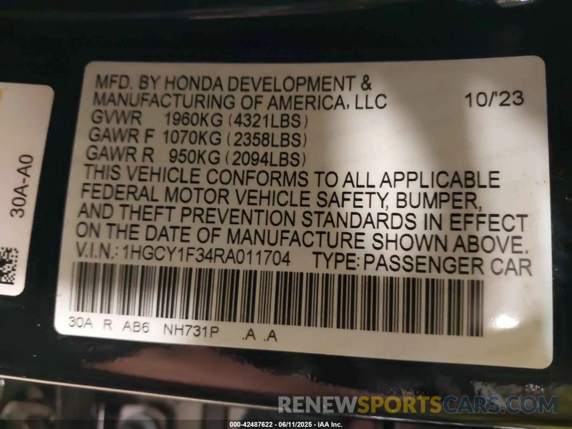9 Photograph of a damaged car 1HGCY1F34RA011704 HONDA ACCORD 2024