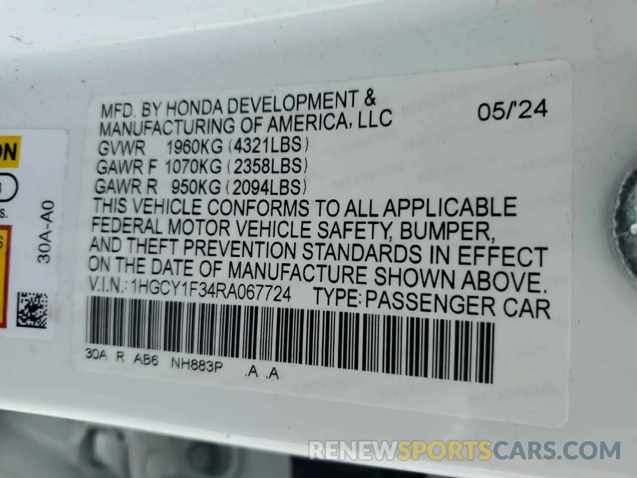 13 Photograph of a damaged car 1HGCY1F34RA067724 HONDA ACCORD 2024
