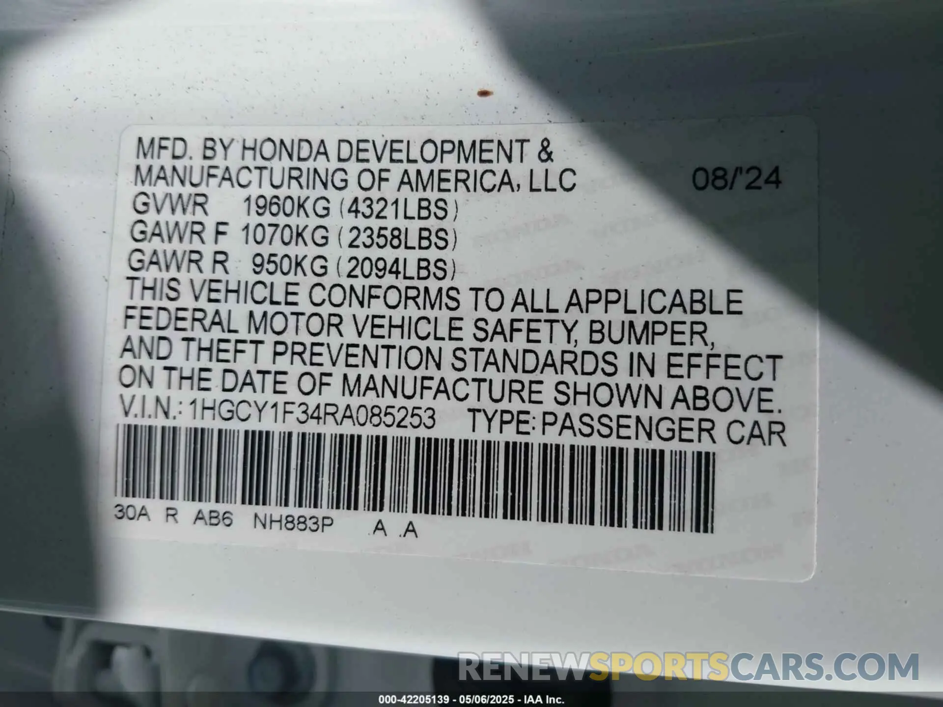 9 Photograph of a damaged car 1HGCY1F34RA085253 HONDA ACCORD 2024