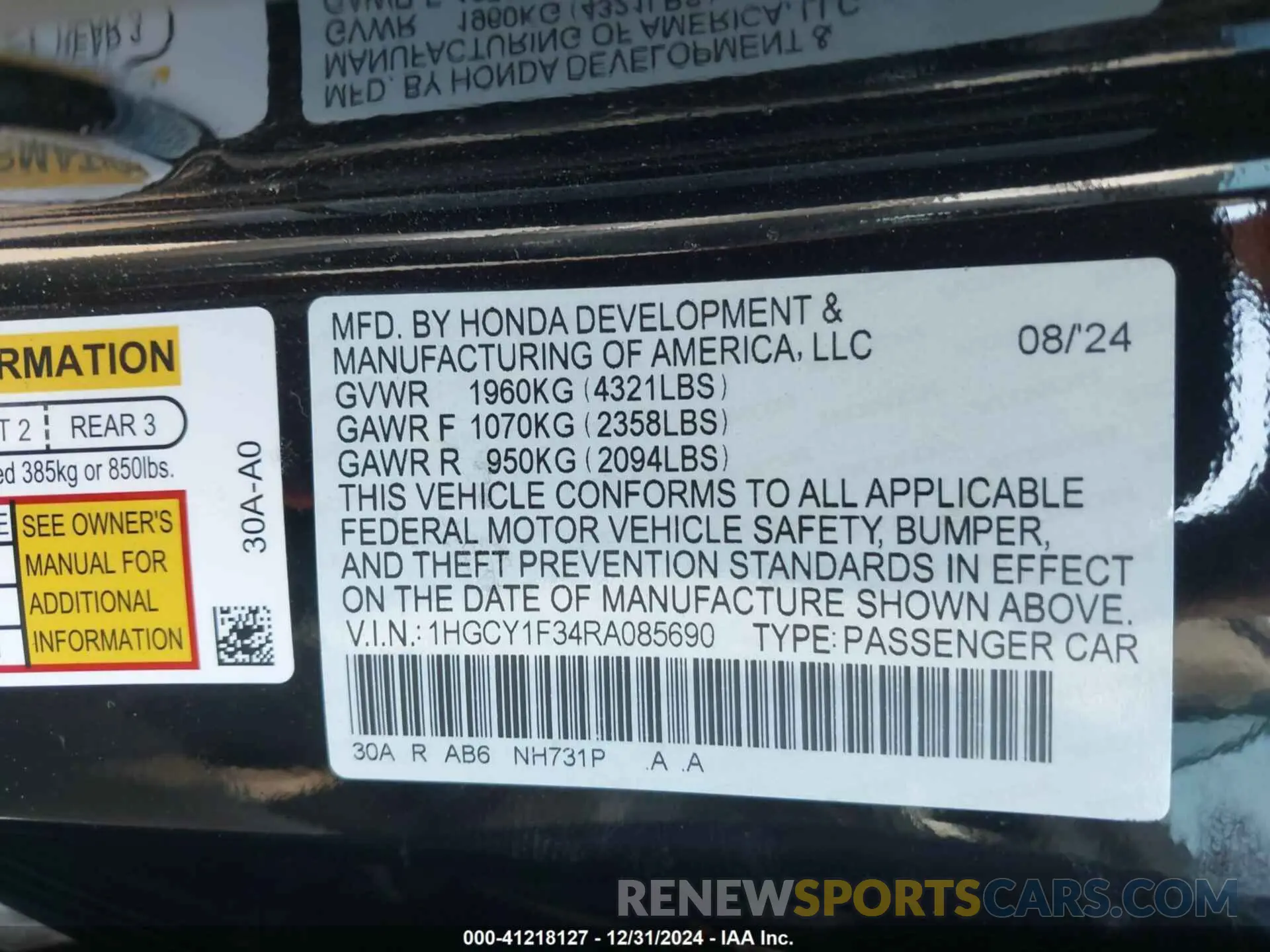 9 Photograph of a damaged car 1HGCY1F34RA085690 HONDA ACCORD 2024