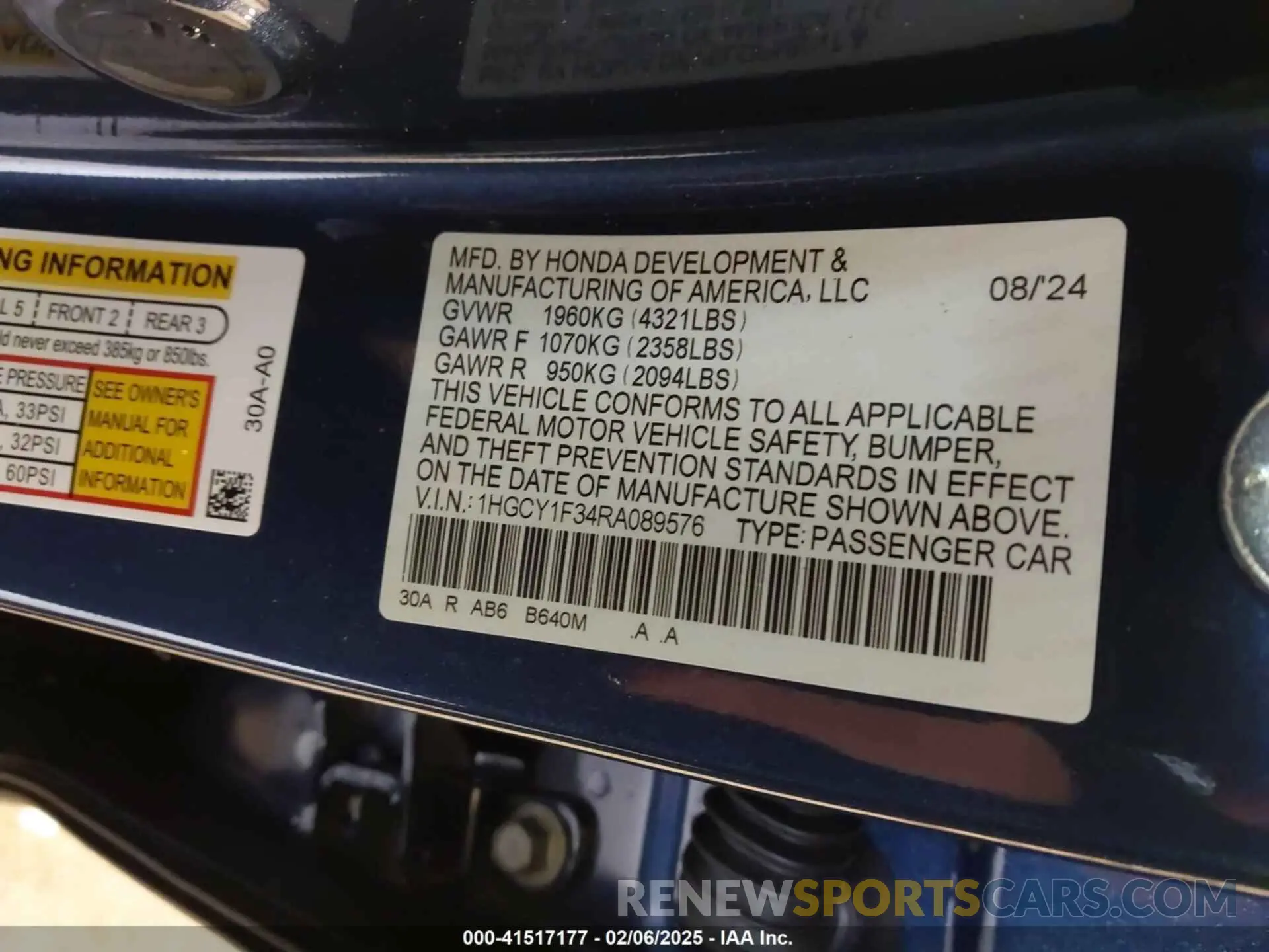 9 Photograph of a damaged car 1HGCY1F34RA089576 HONDA ACCORD 2024