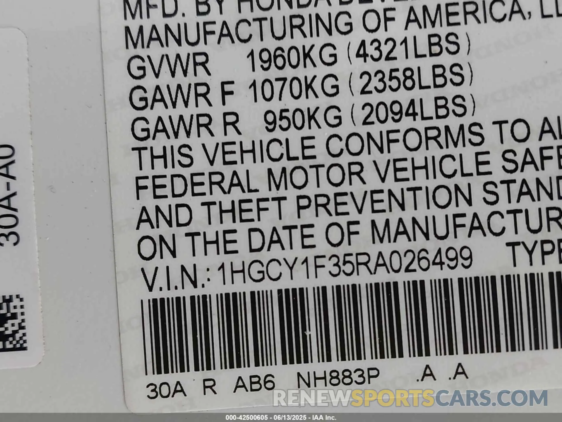 9 Photograph of a damaged car 1HGCY1F35RA026499 HONDA ACCORD 2024