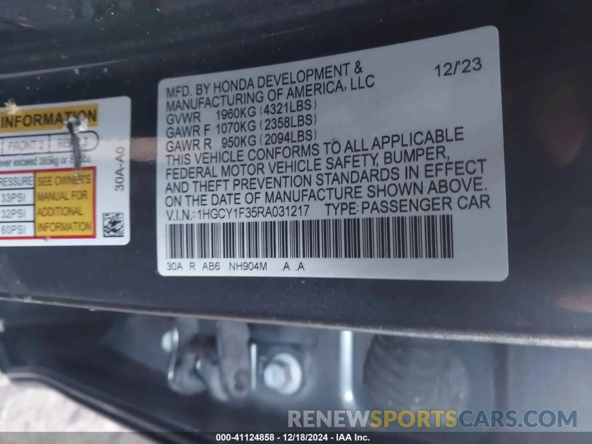 9 Photograph of a damaged car 1HGCY1F35RA031217 HONDA ACCORD 2024