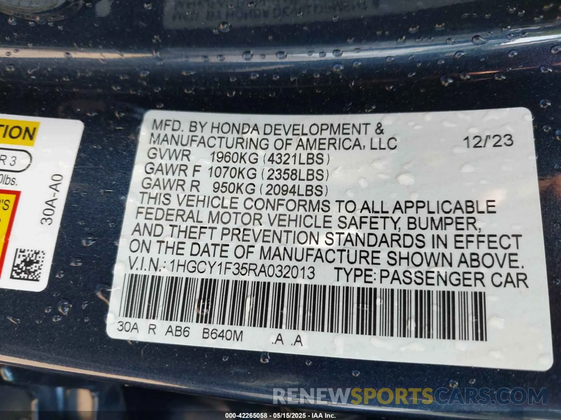 9 Photograph of a damaged car 1HGCY1F35RA032013 HONDA ACCORD 2024
