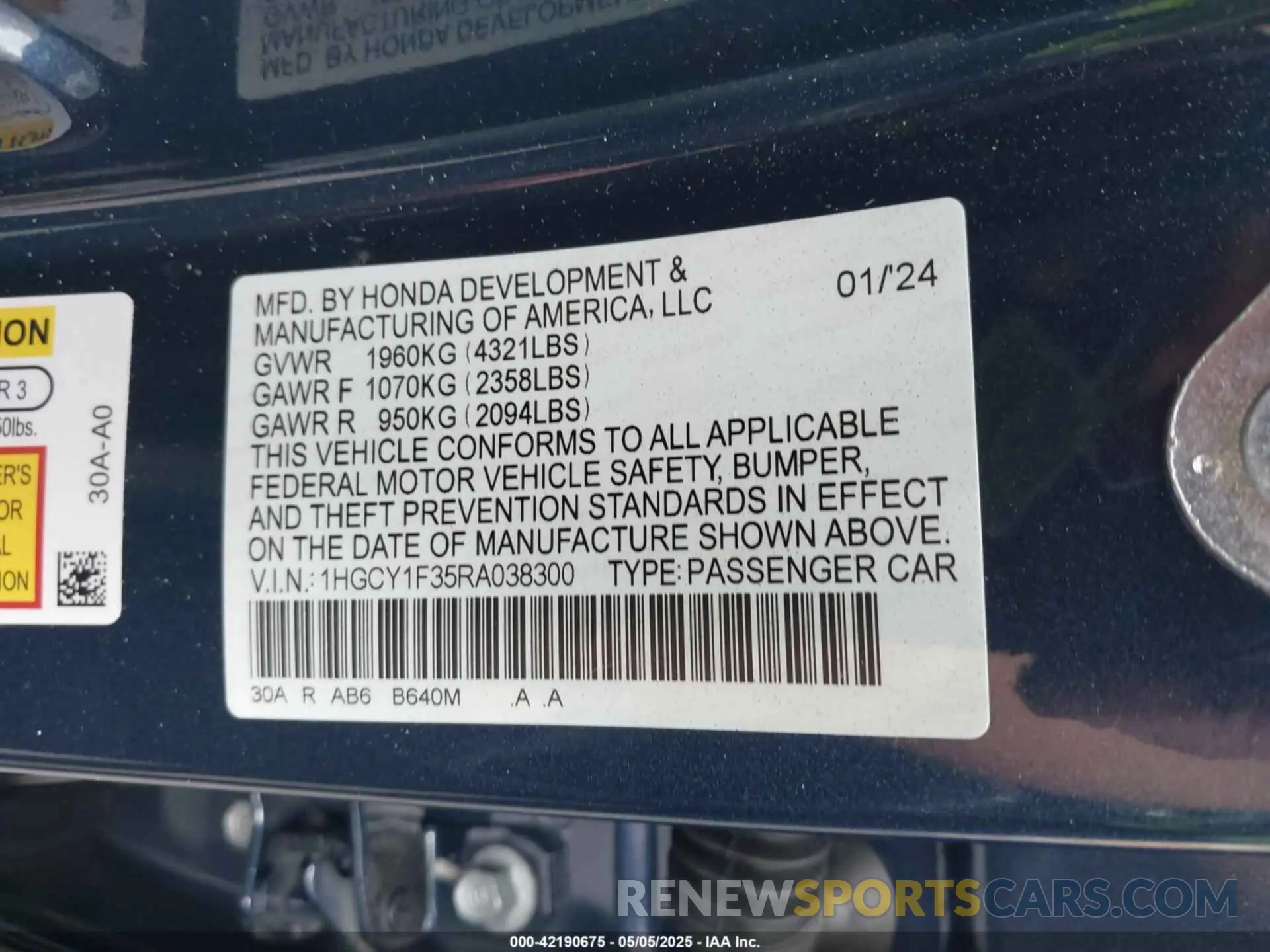 9 Photograph of a damaged car 1HGCY1F35RA038300 HONDA ACCORD 2024